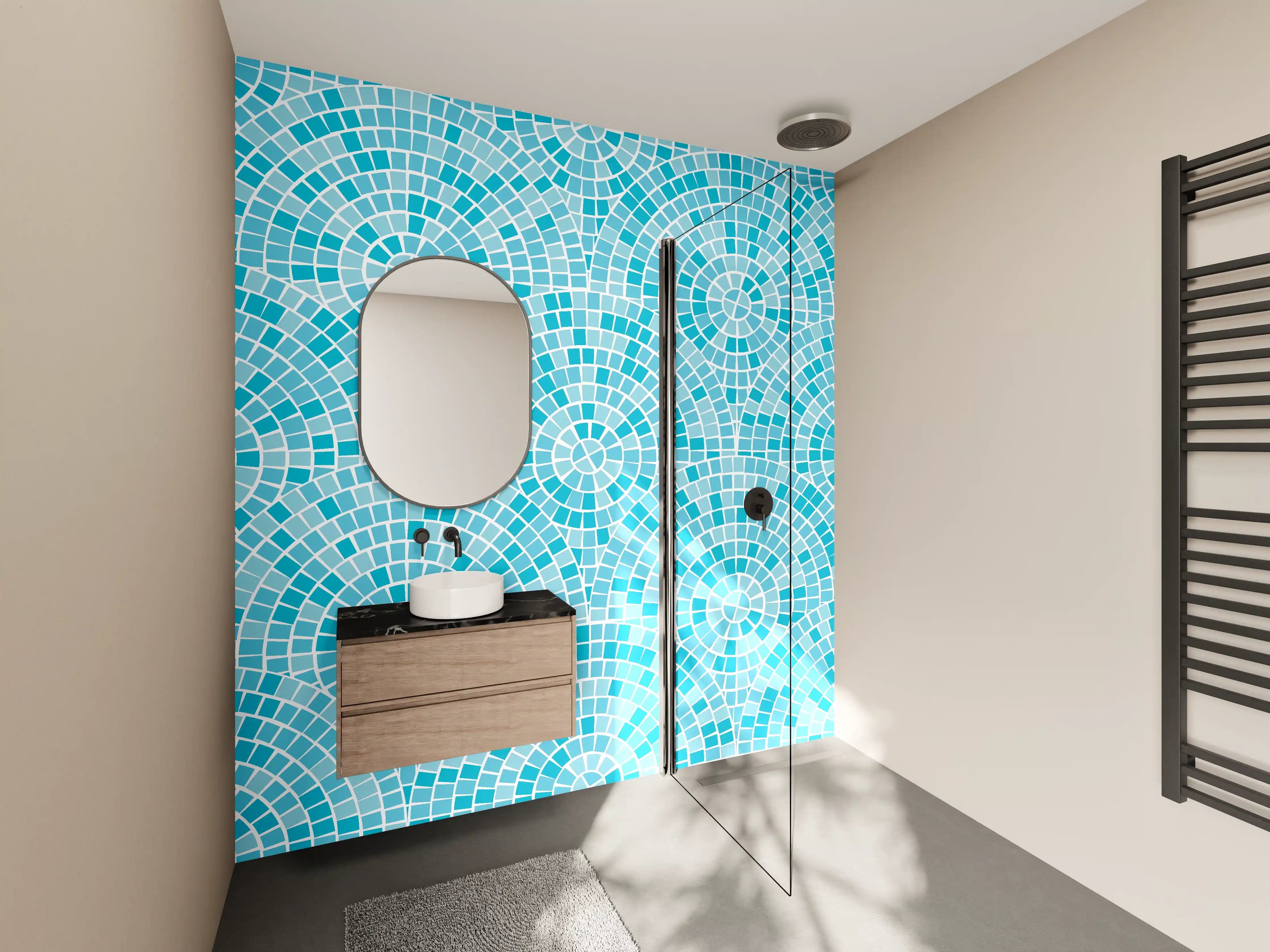 Wandverkleidung Bad - Türkisblaue Mosaikfliesen-Struktur