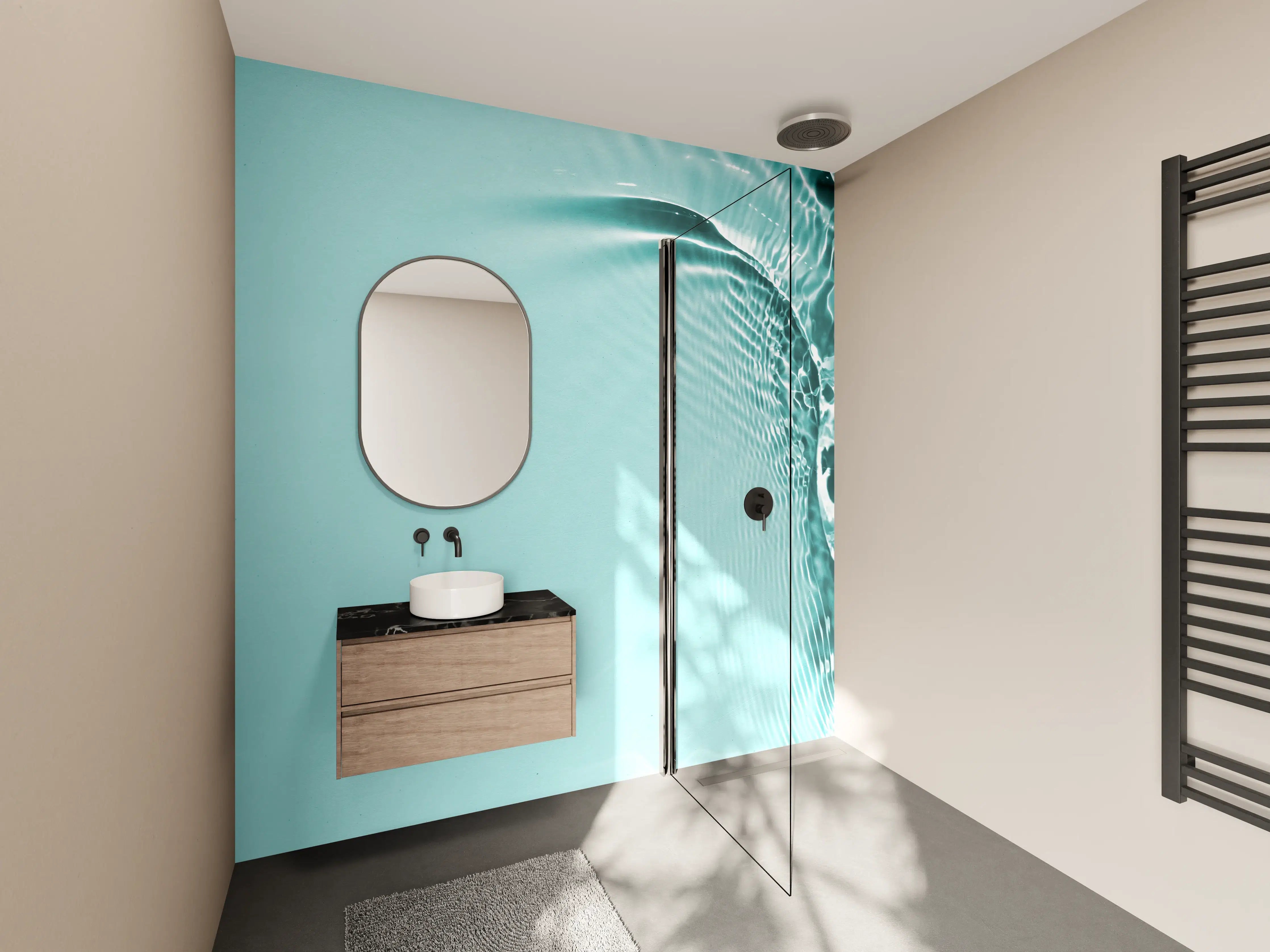 Wandverkleidung Bad - Türkisblaues Wasser mit Lichtreflexen