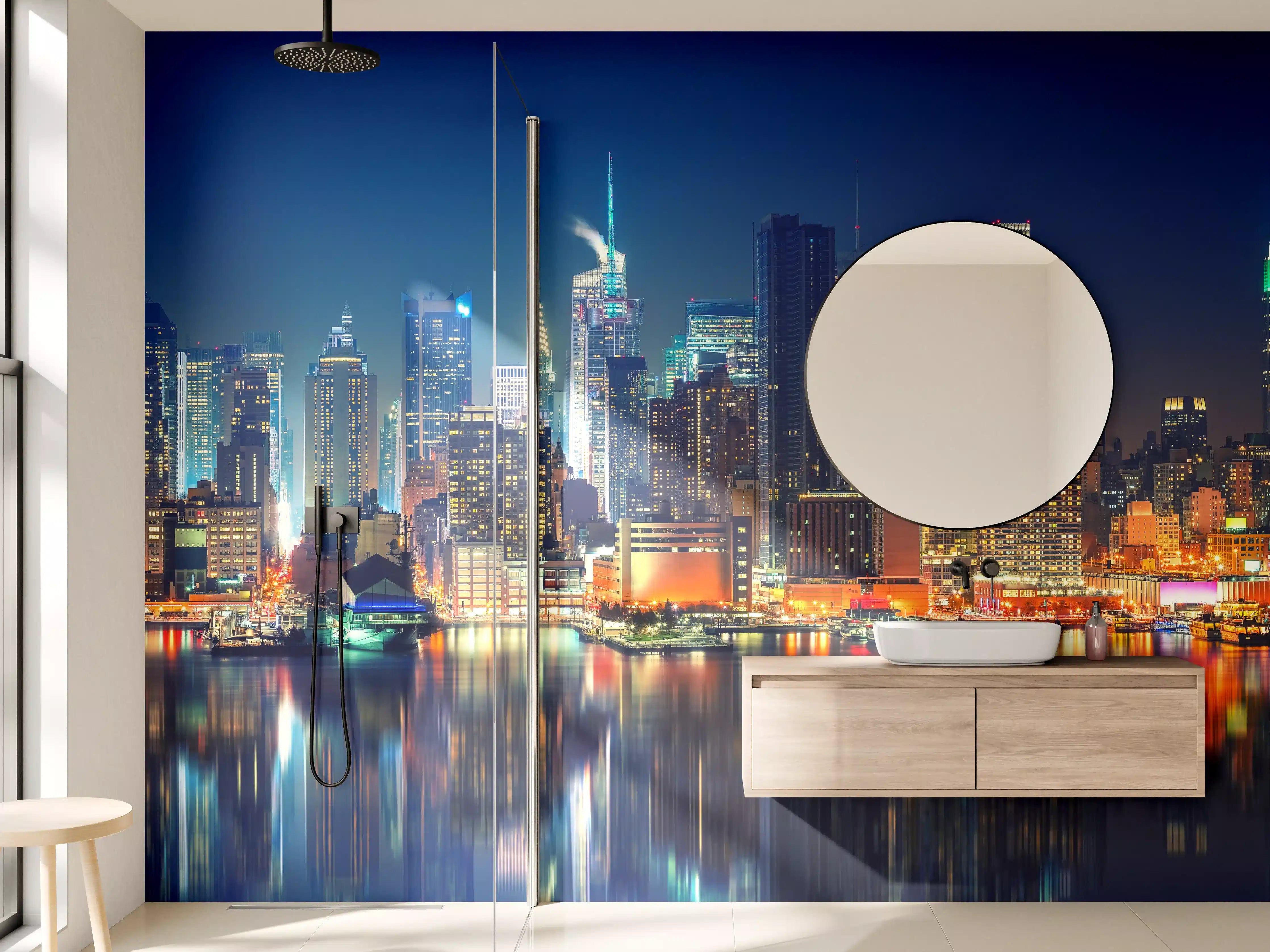 Wandverkleidung Bad - Türkise Schlange auf schwarzem Grund