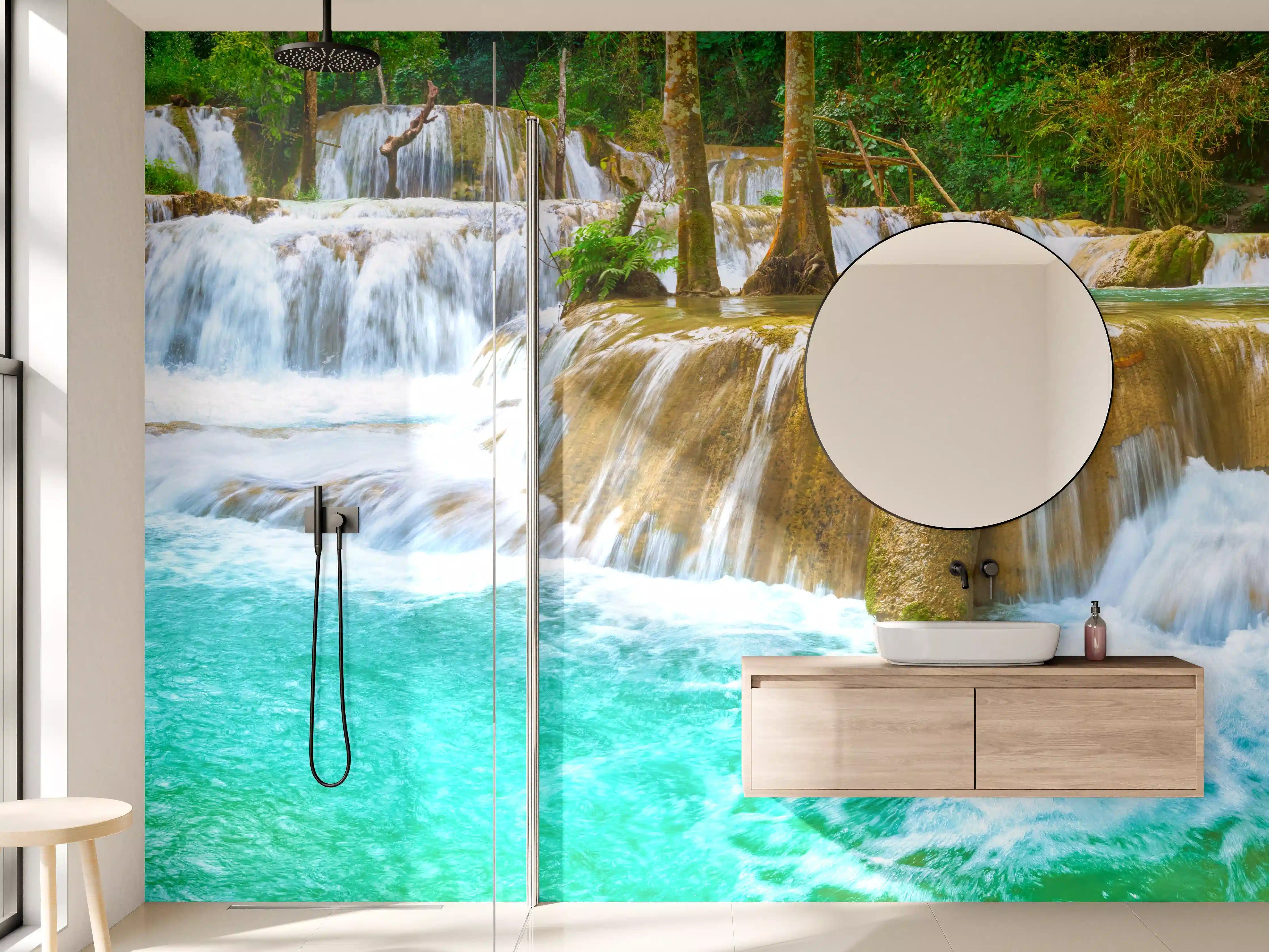 Wandverkleidung Bad - Türkisgrüner Stufen-Wasserfall