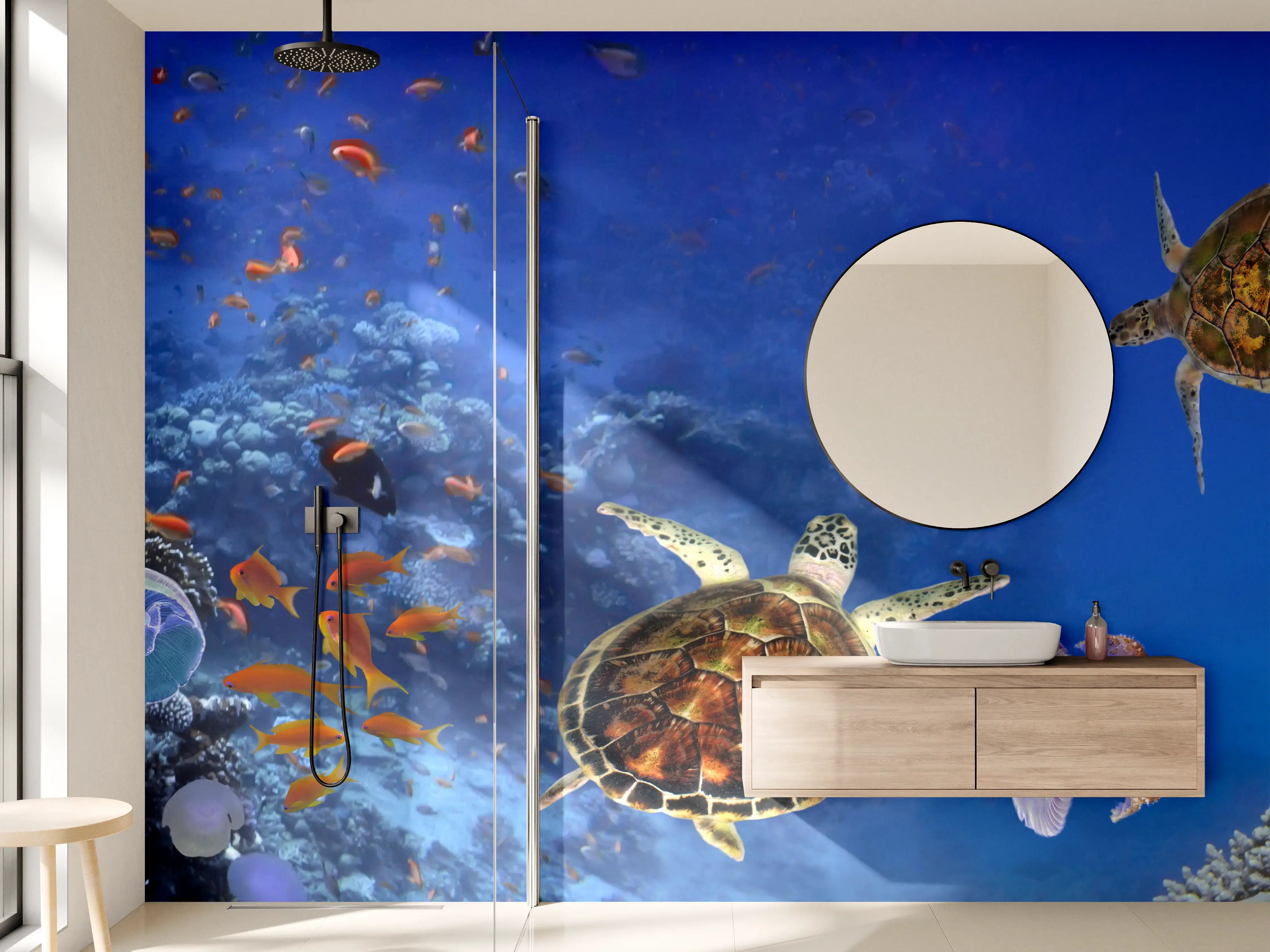 Wandverkleidung Bad - Unterwasser-Panorama mit Schildkröte