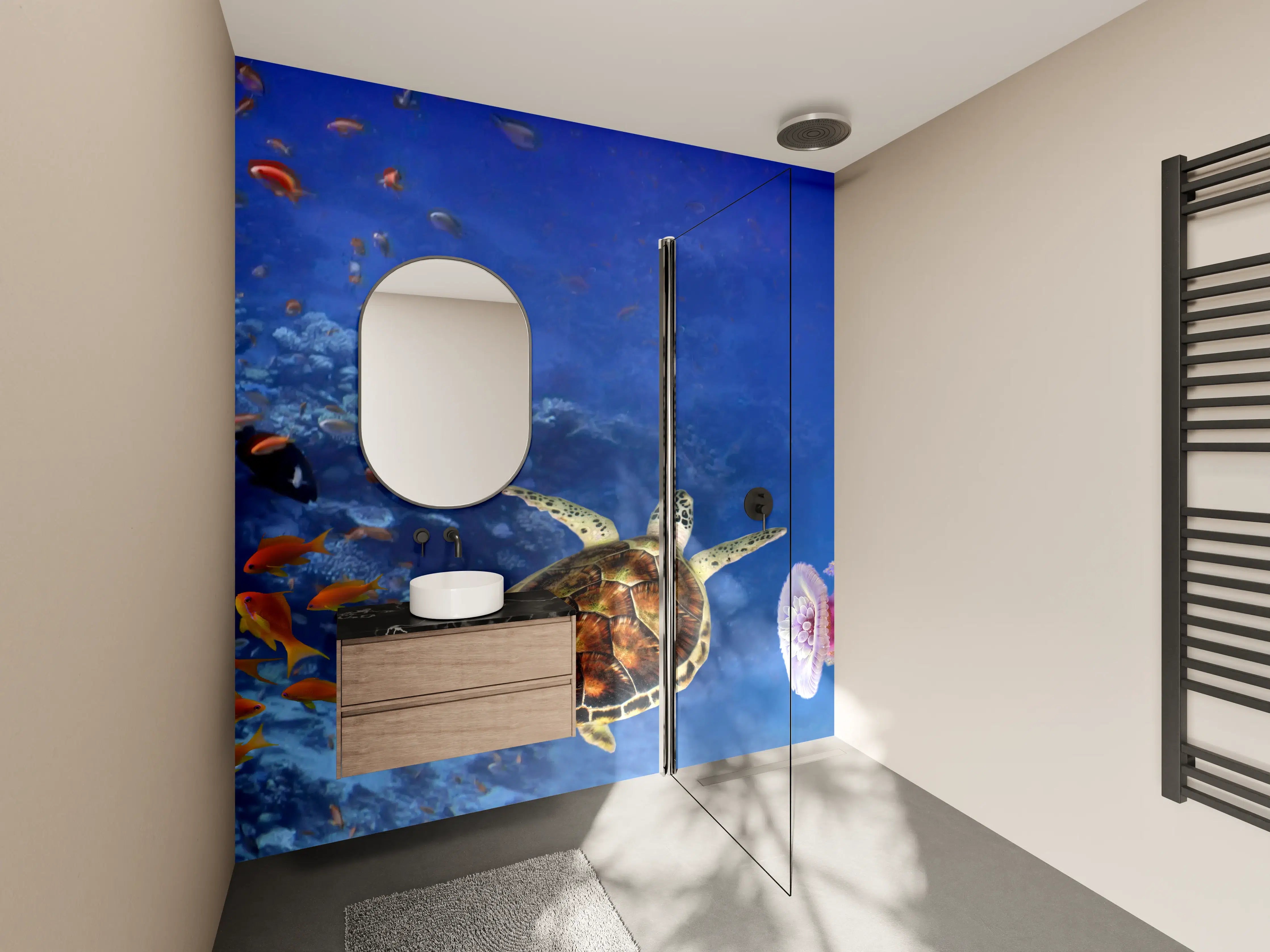 Wandverkleidung Bad - Unterwasser-Panorama mit Schildkröte