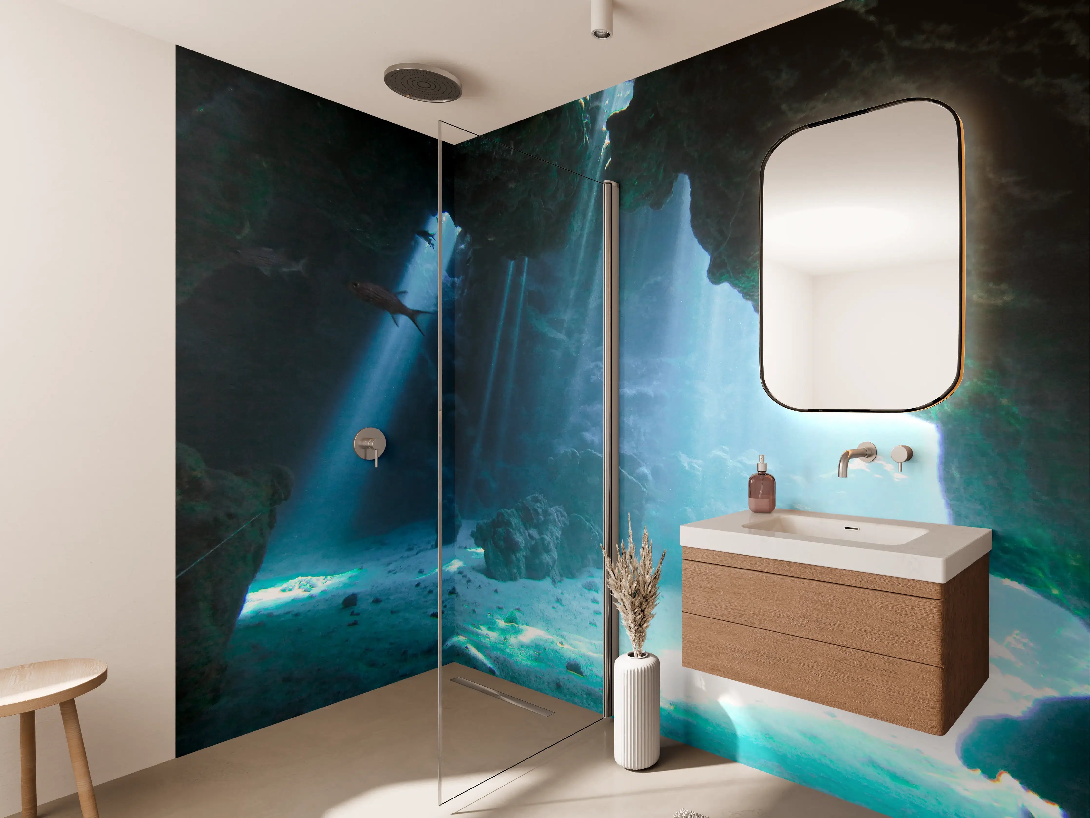 Wandverkleidung Bad - Unterwasserhöhle mit Sonnenstrahlen - Japan