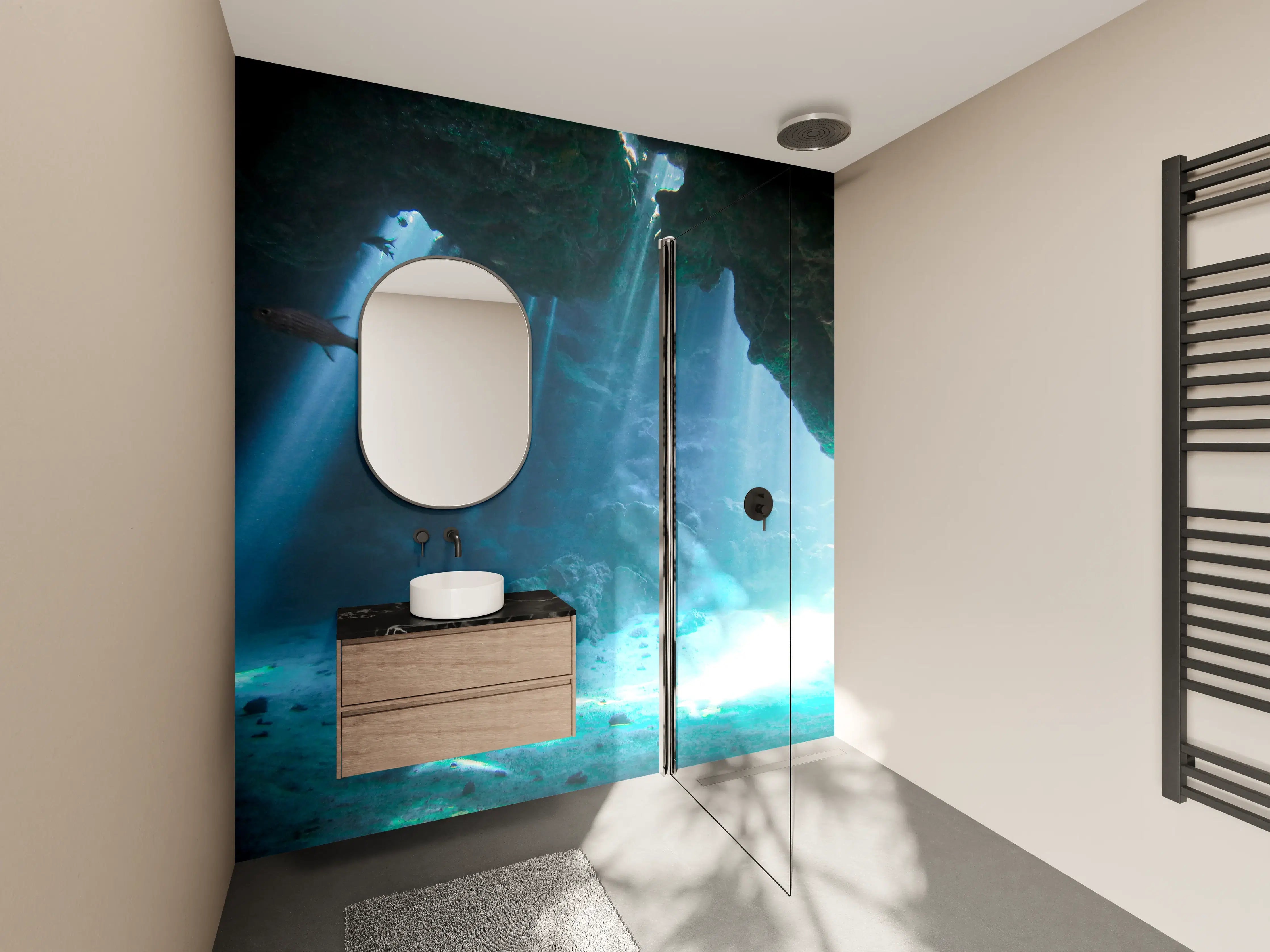 Wandverkleidung Bad - Unterwasserhöhle mit Sonnenstrahlen - Japan