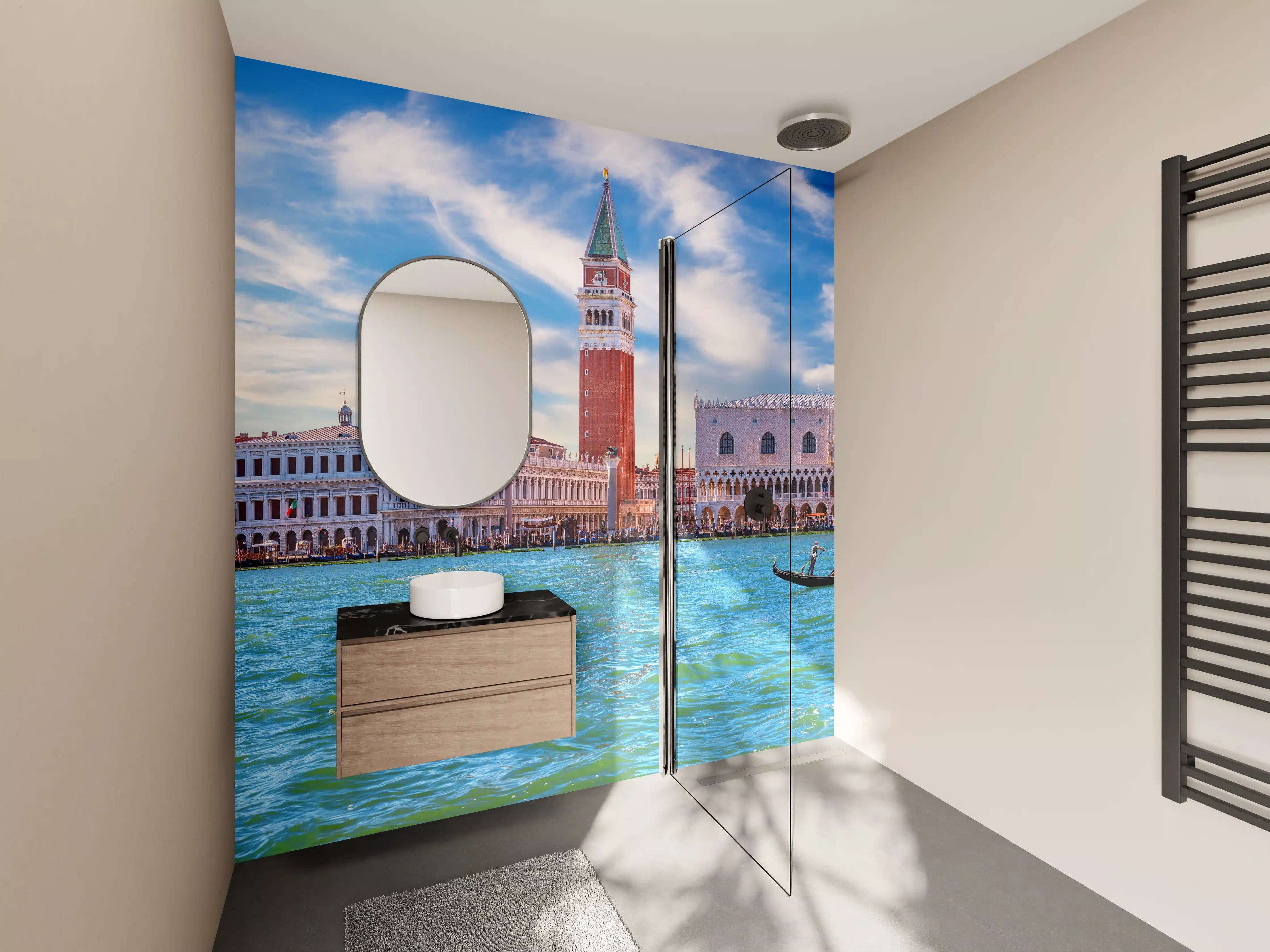 Wandverkleidung Bad - Venedig Skyline Blau-Türkis