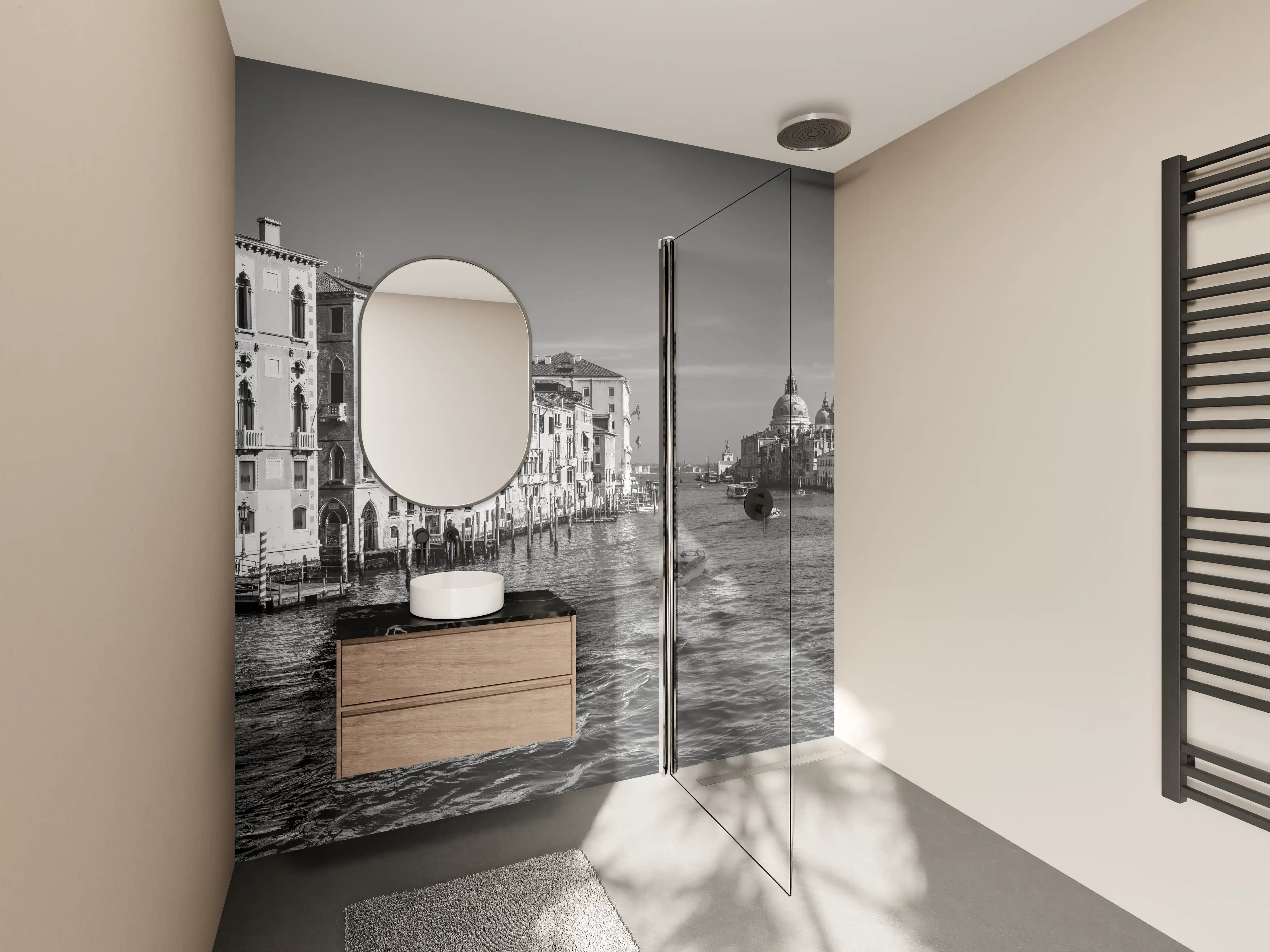 Wandverkleidung Bad - Venedig in Schwarz und Weiß
