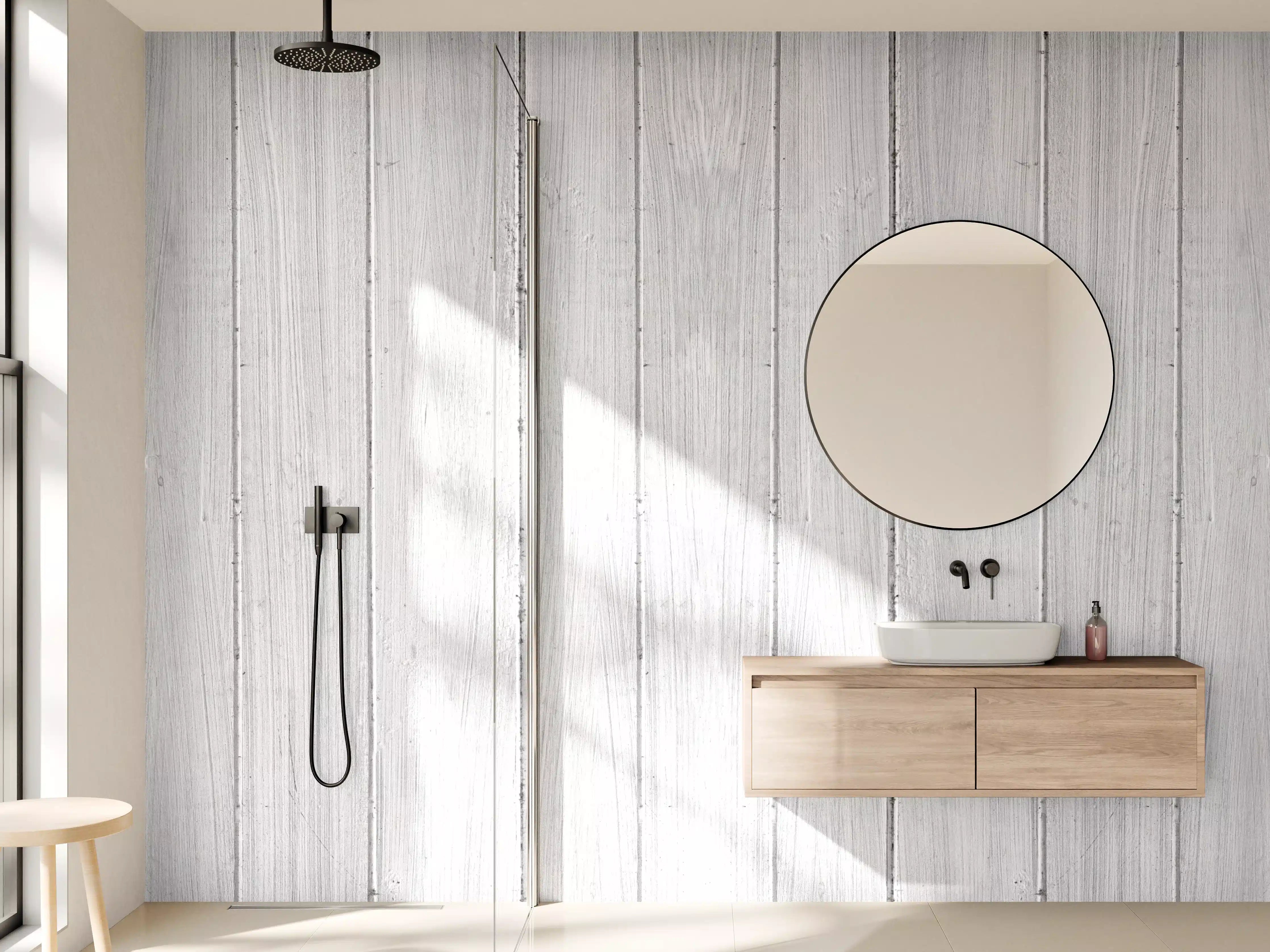 Wandverkleidung Bad - Vertikaler Hintergrund aus weißem Holz