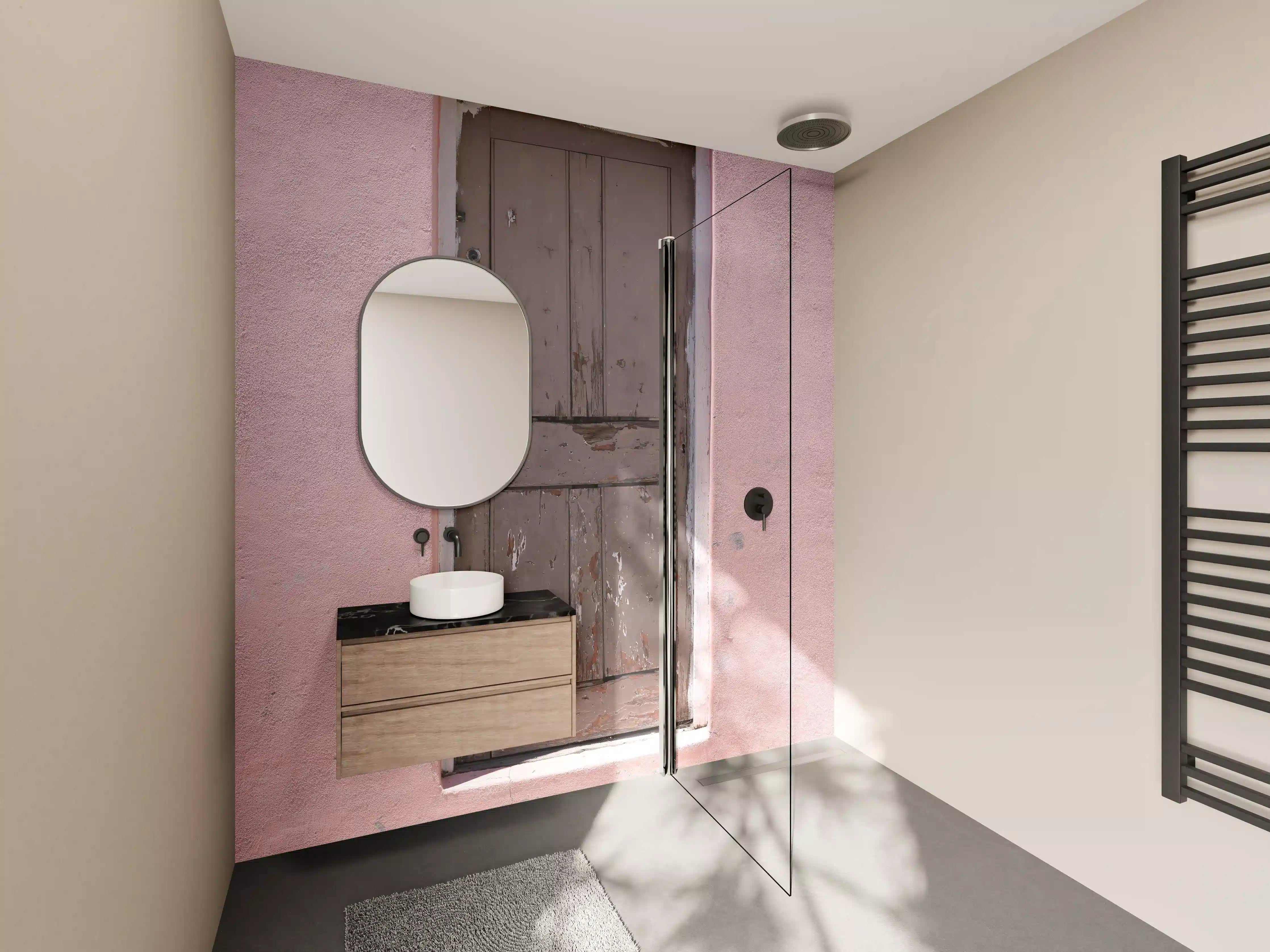 Wandverkleidung Bad - Verwitterte Holztür Rosa Wand