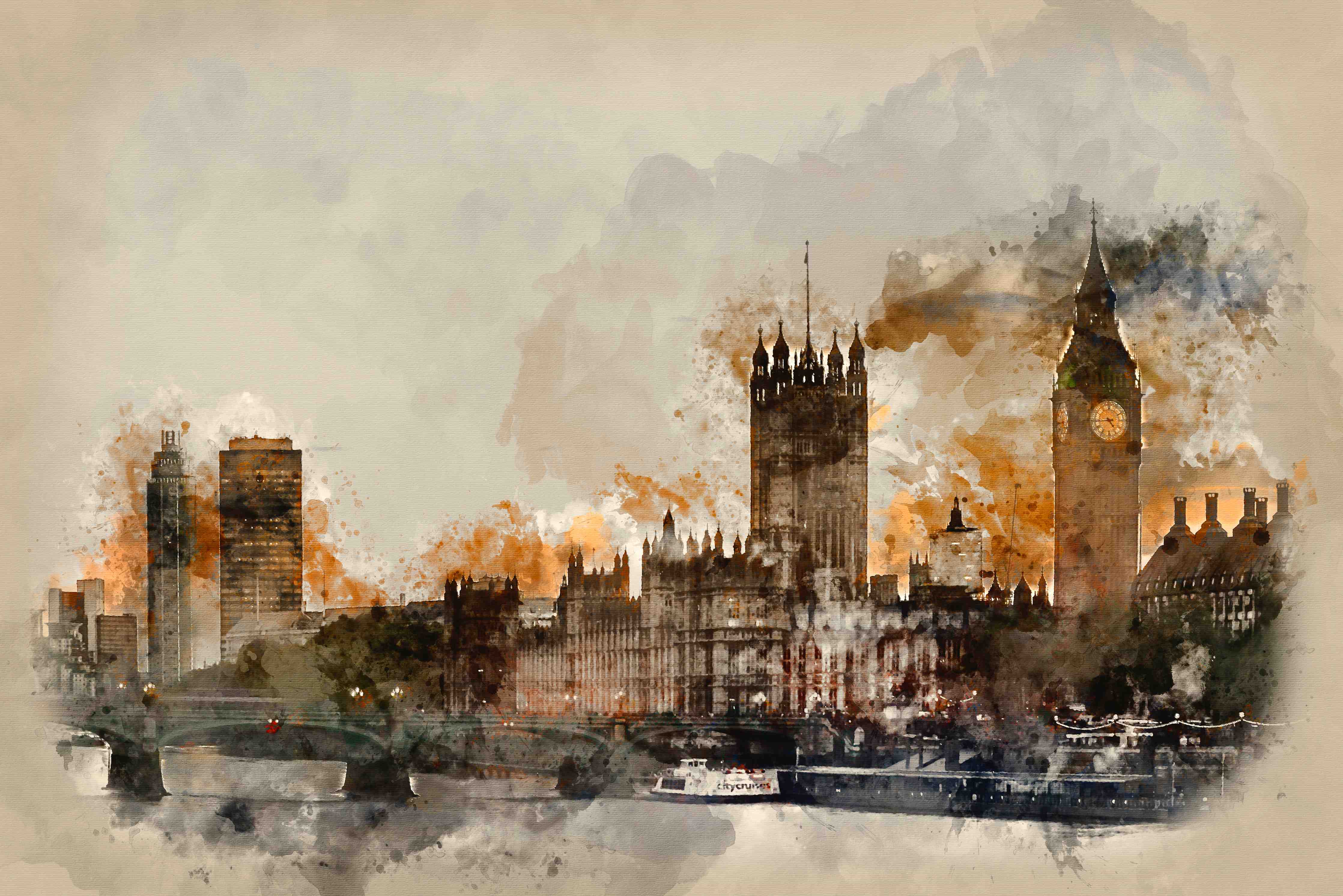Wandverkleidung Bad-Vintage Aquarell von London