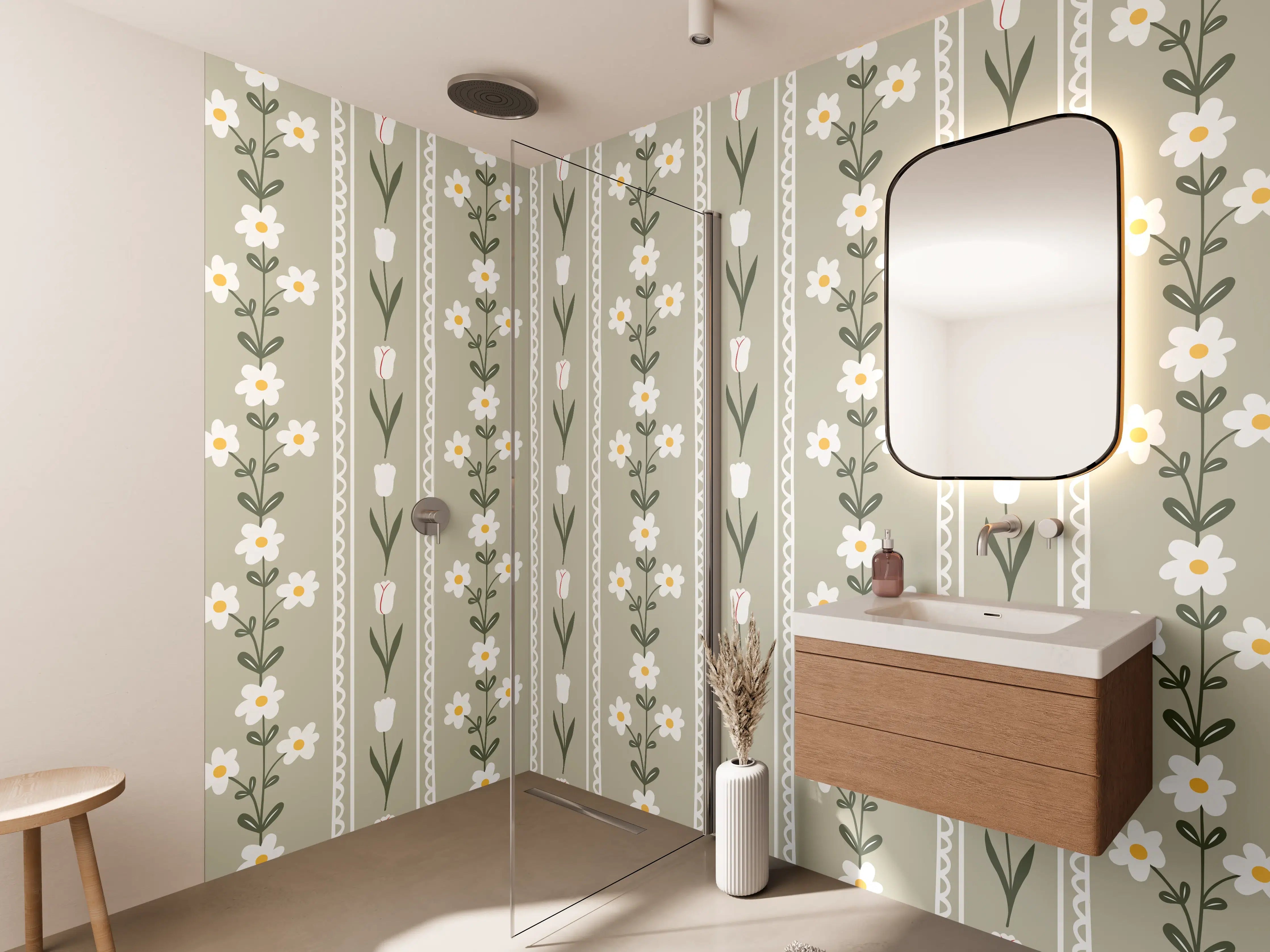 Wandverkleidung Bad - Vintage Bloom Beige Blumen Tapete