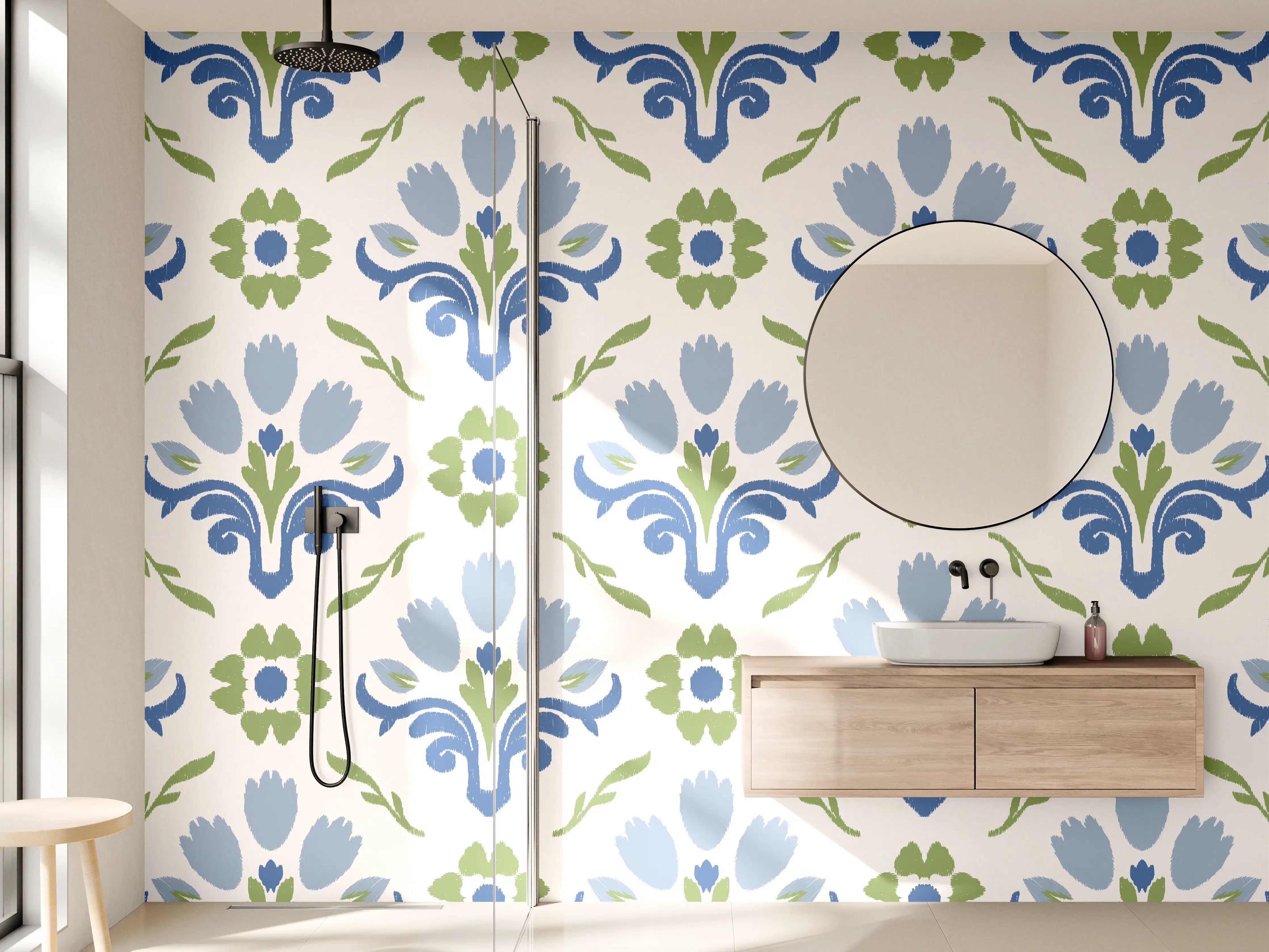 Wandverkleidung Bad - Vintage Bloom Blau-Grün Tapete