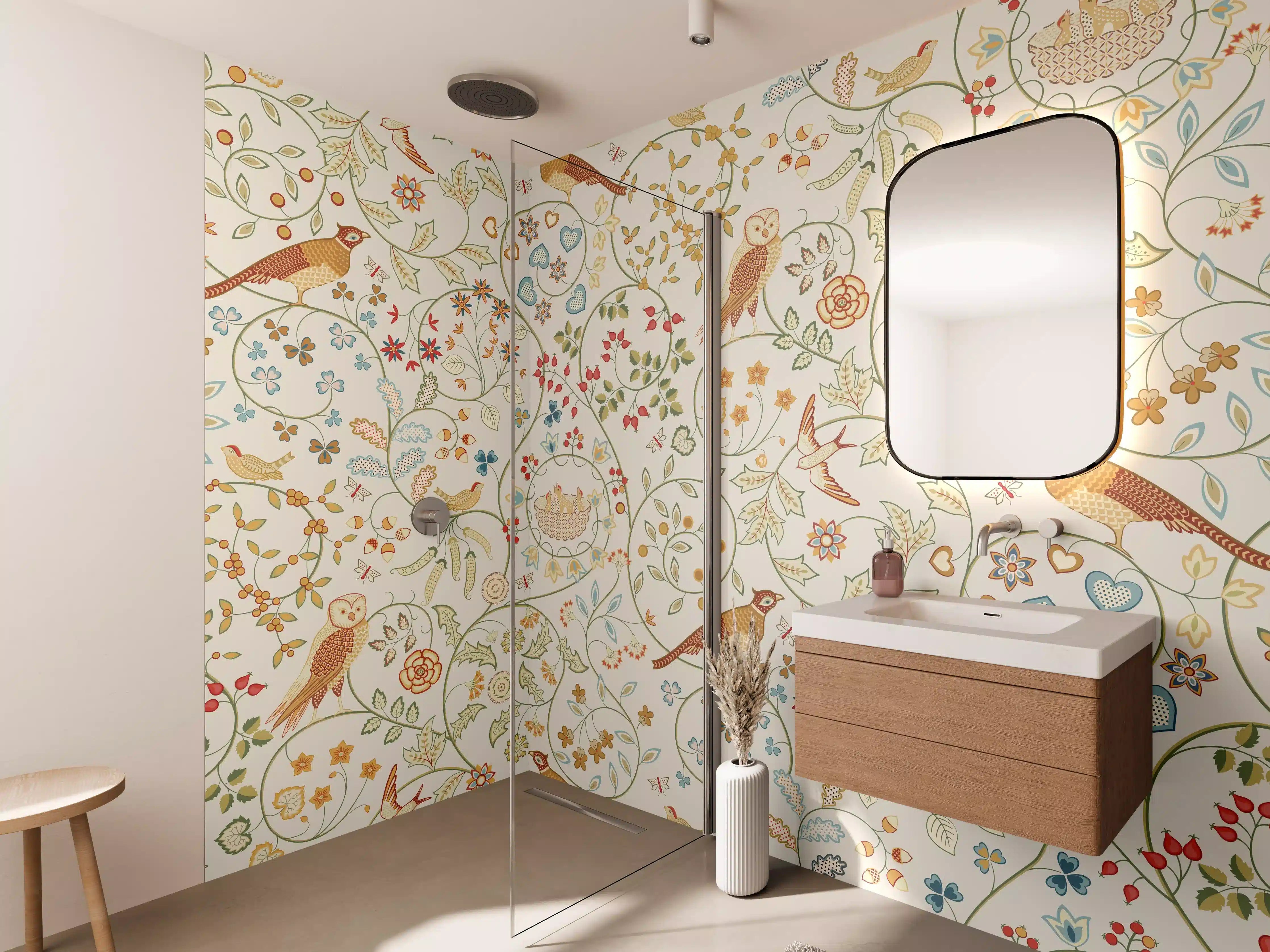 Wandverkleidung Bad - Vintage Bloom Blumenmuster Beige