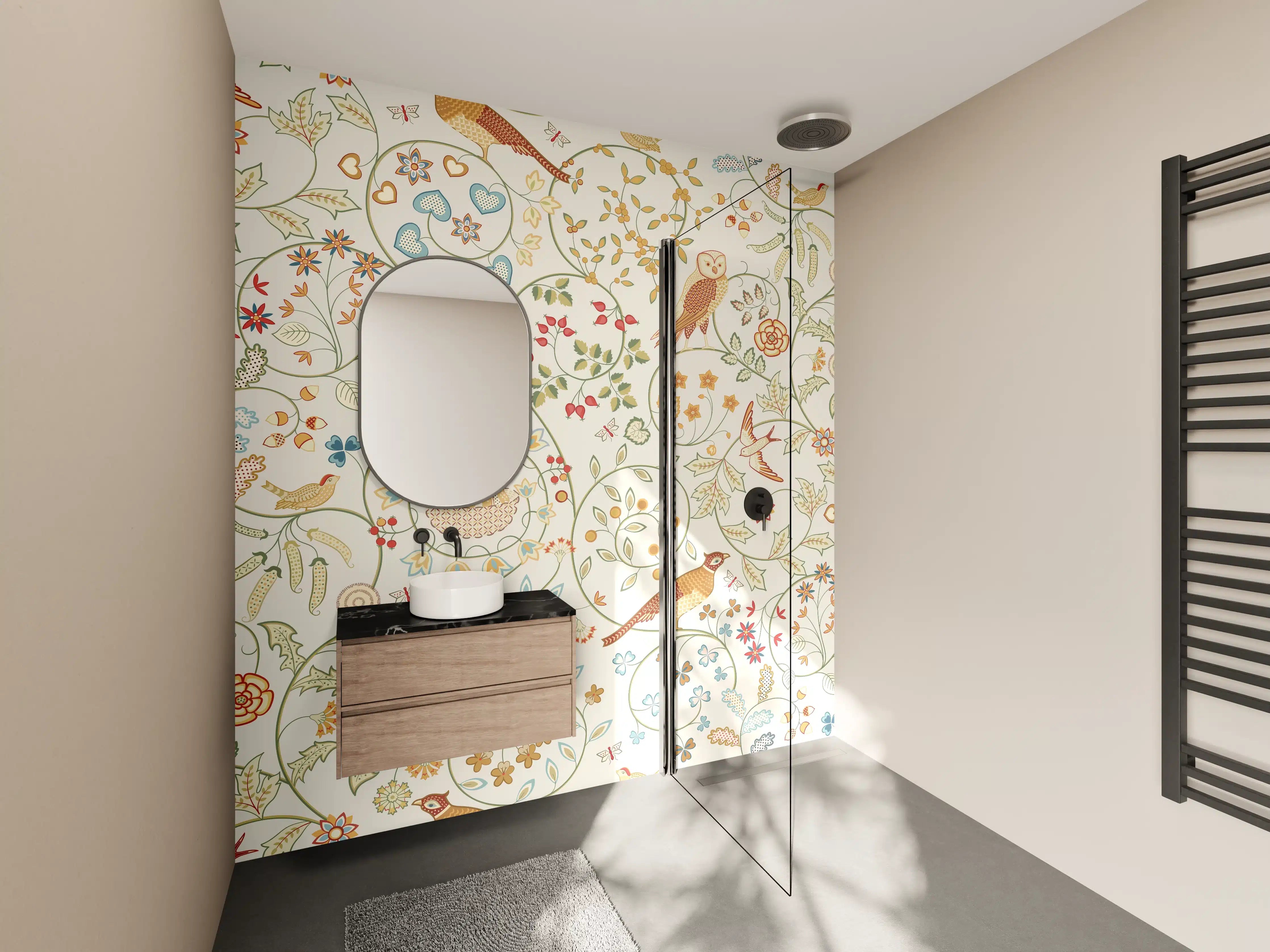 Wandverkleidung Bad - Vintage Bloom Blumenmuster Beige