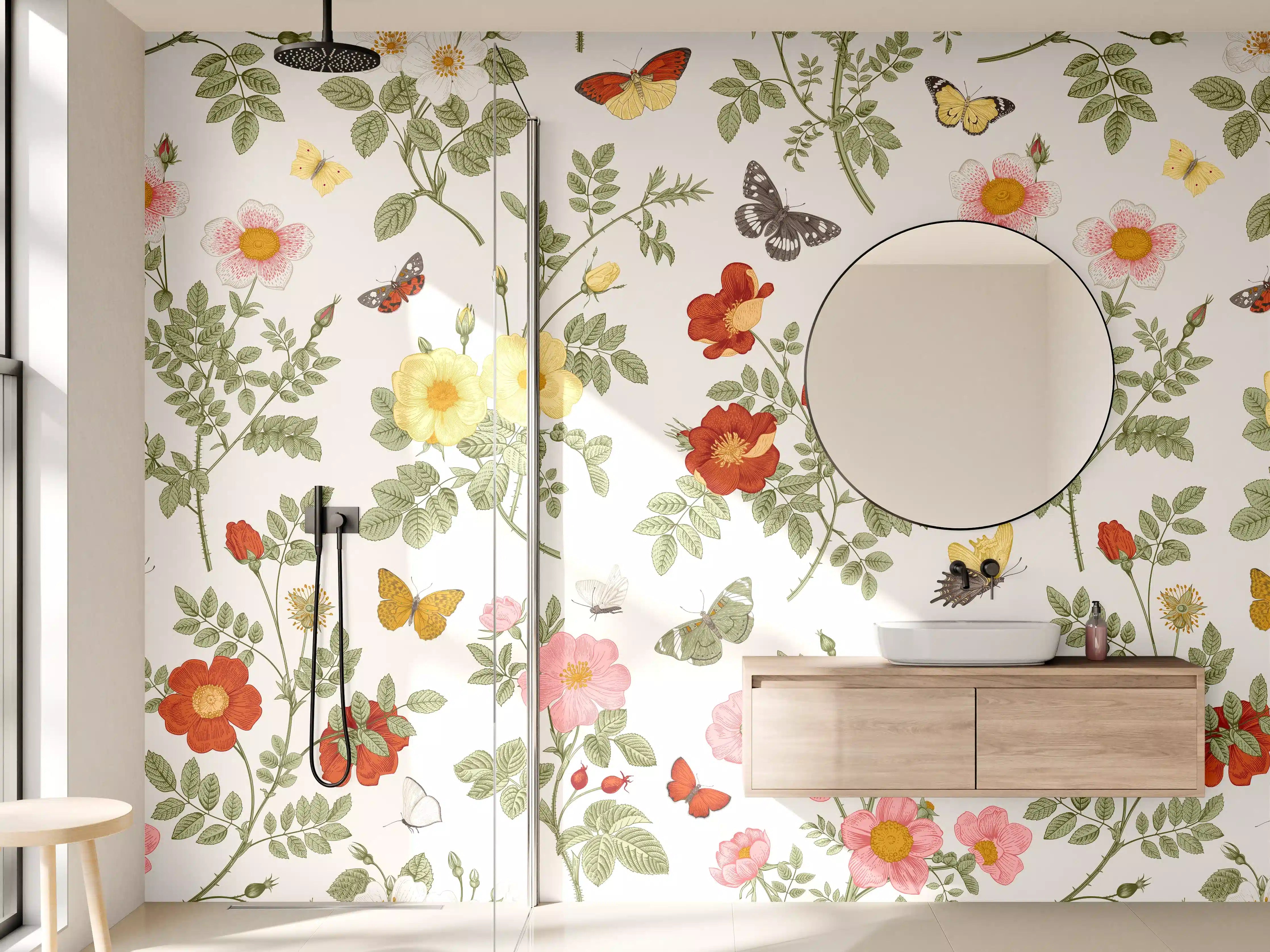 Wandverkleidung Bad - Vintage Bloom Blumenmuster Rosa-Beige