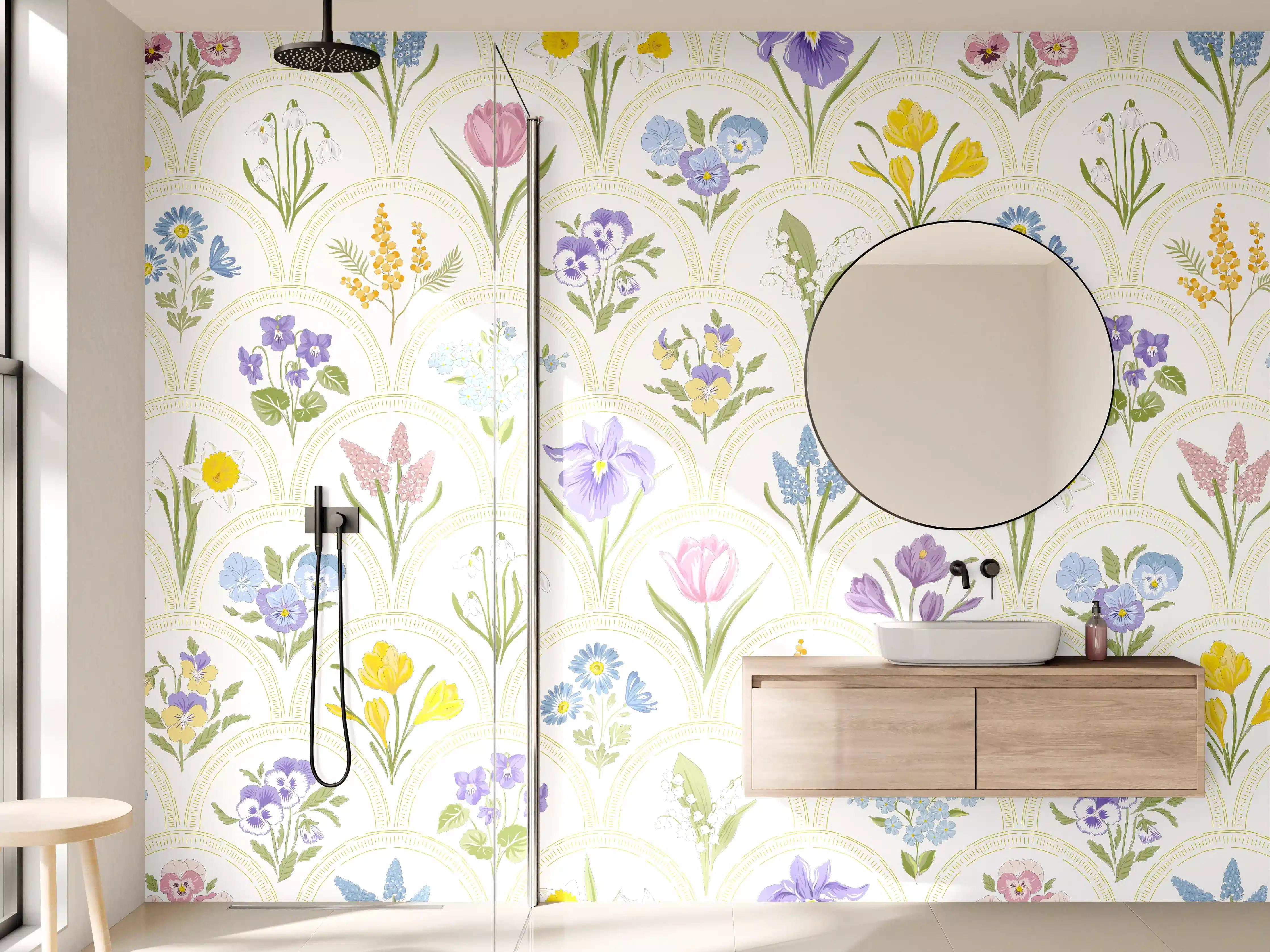 Wandverkleidung Bad - Vintage Bloom Pastell-Blumentapete