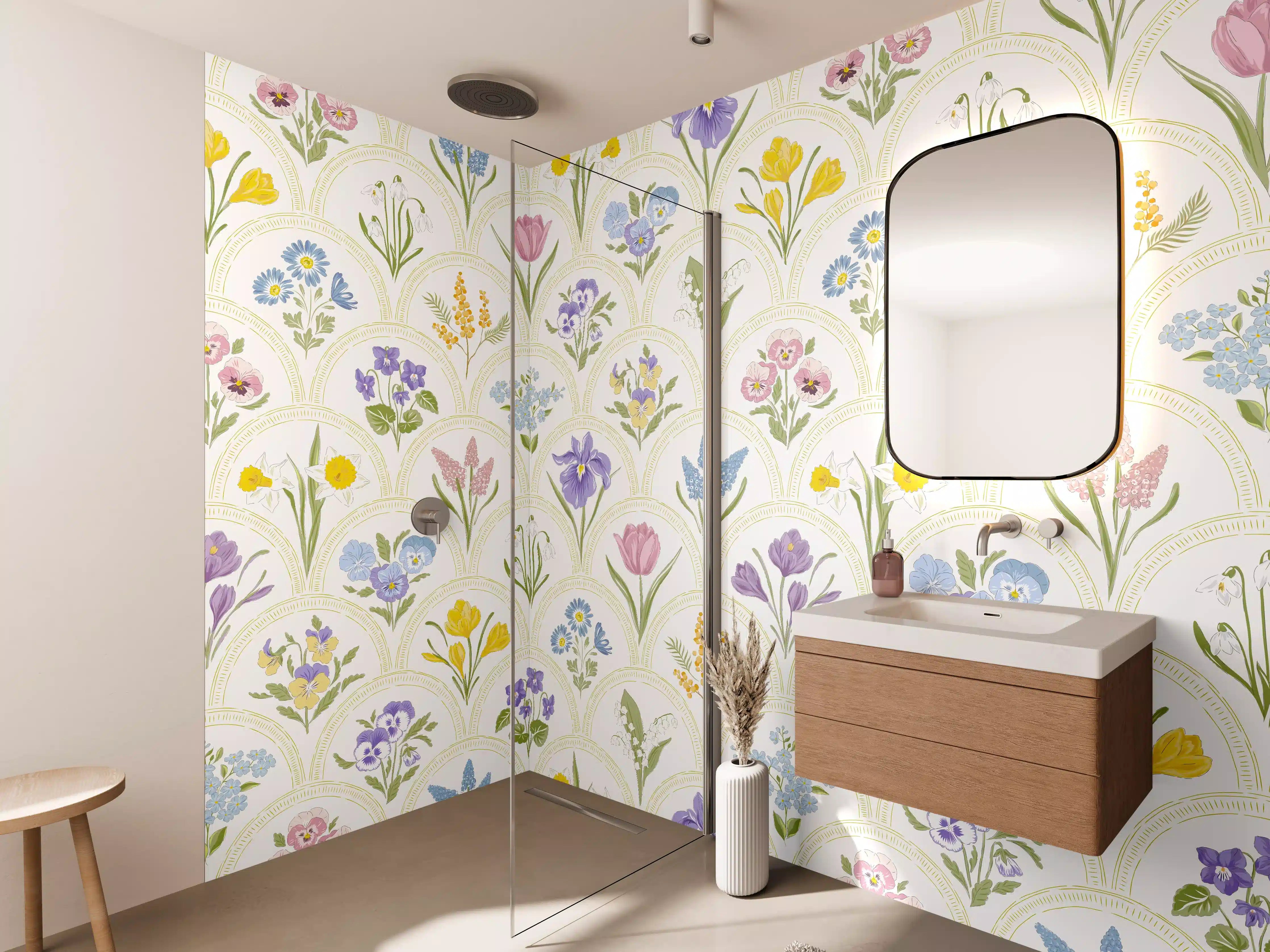 Wandverkleidung Bad - Vintage Bloom Pastell-Blumentapete