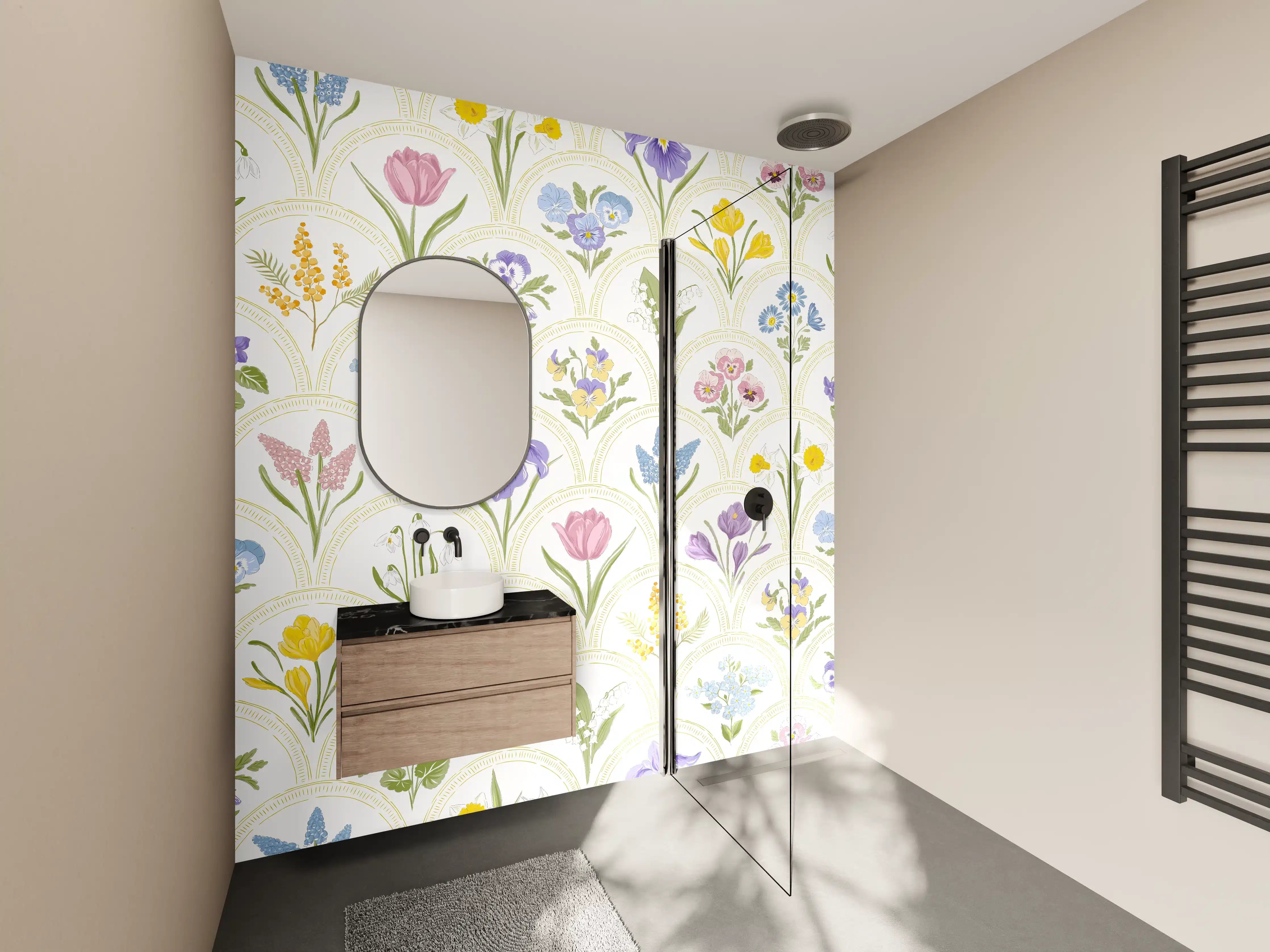 Wandverkleidung Bad - Vintage Bloom Pastell-Blumentapete