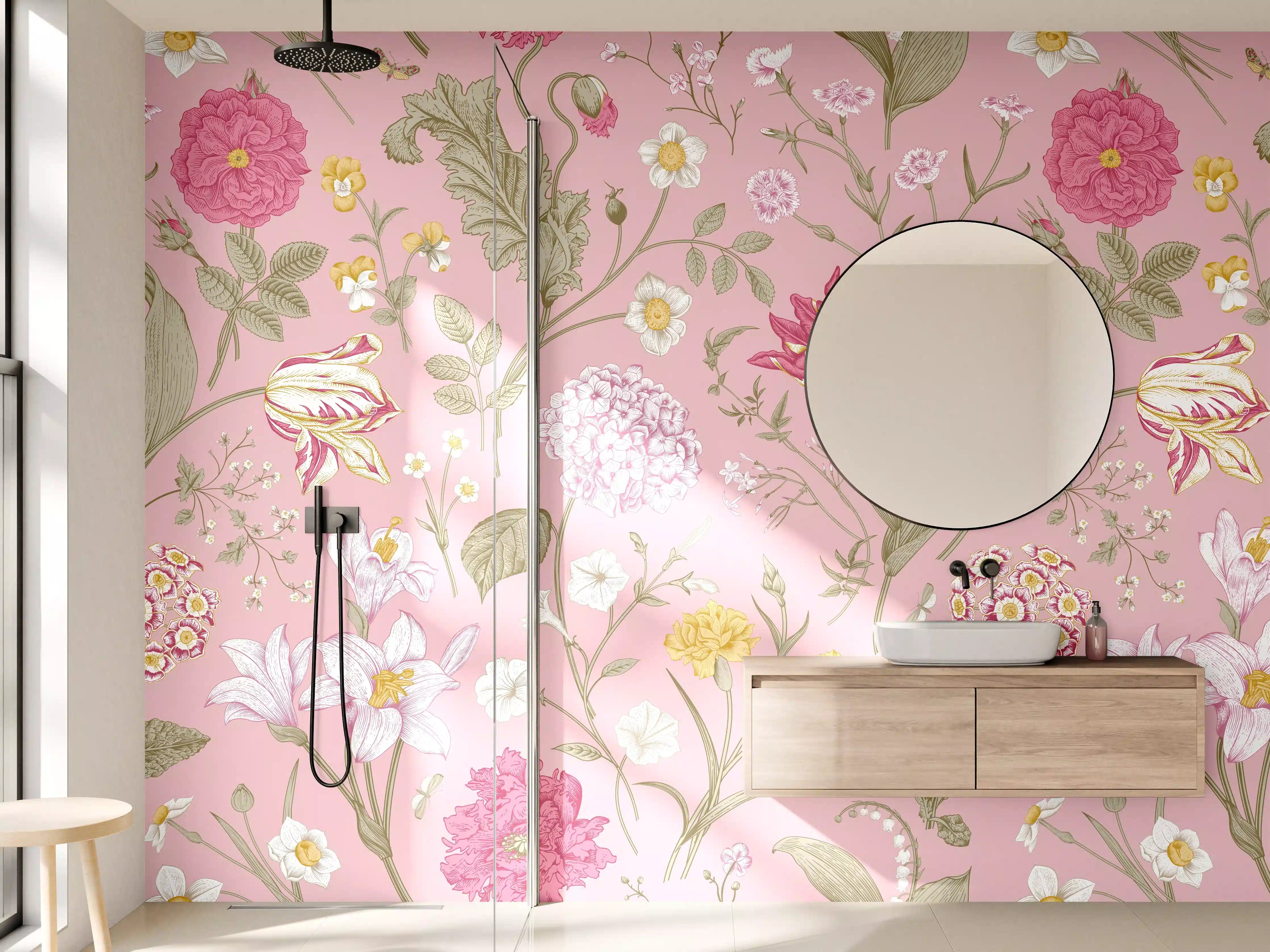 Wandverkleidung Bad - Vintage Bloom Rosa Blumenmuster