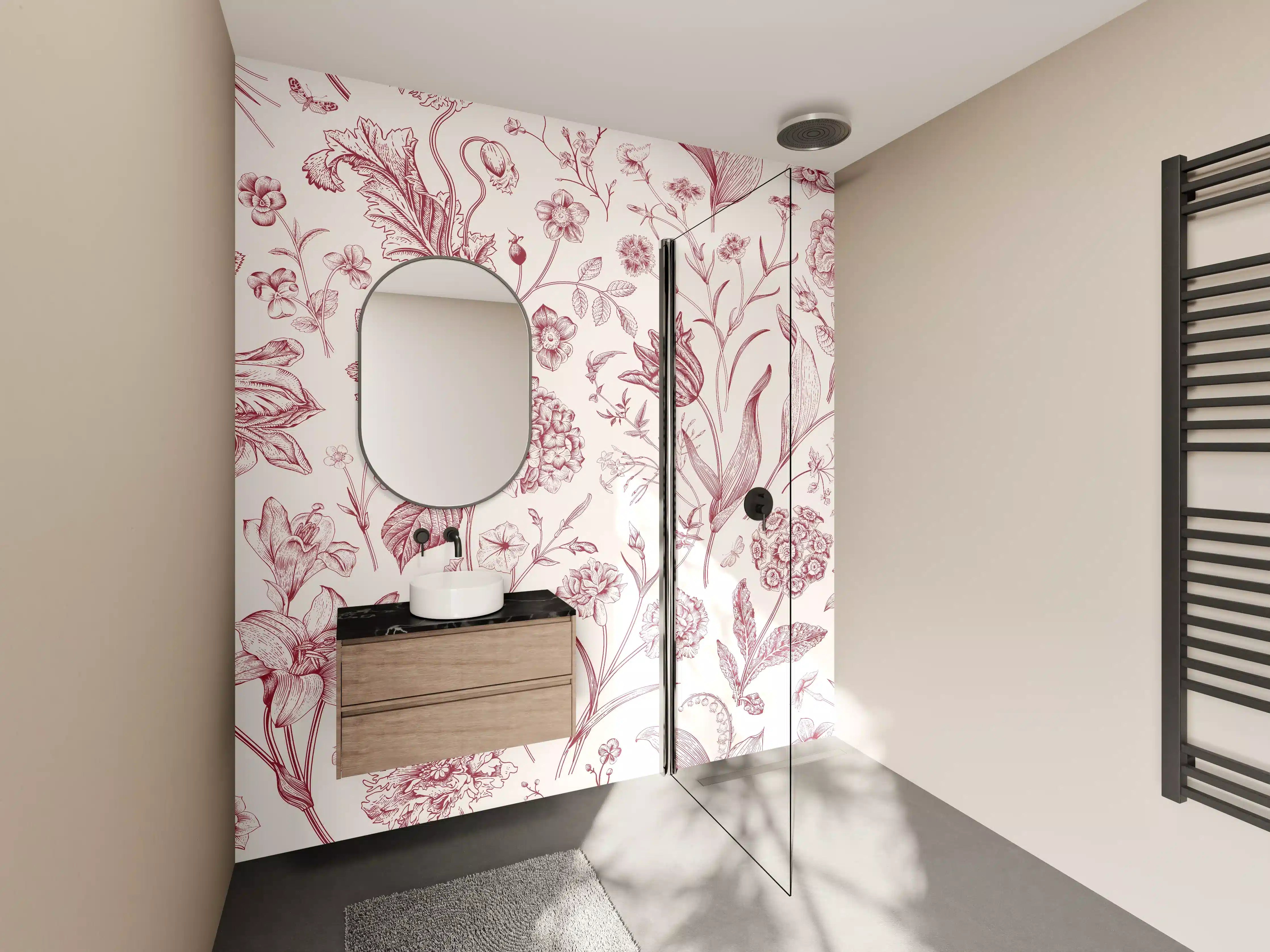 Wandverkleidung Bad - Vintage Bloom Rosa-Muster