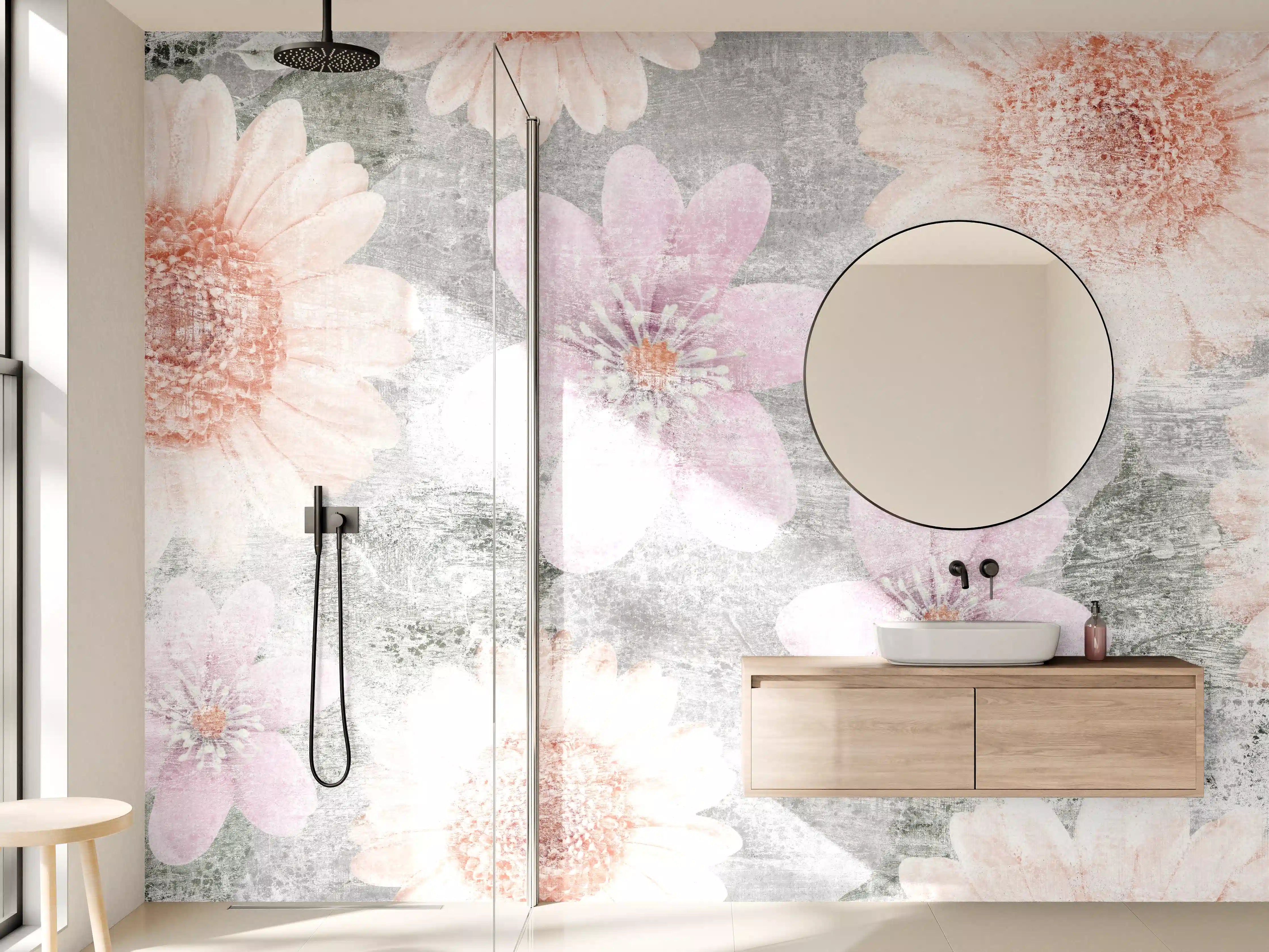 Wandverkleidung Bad - Vintage Blumenkunst - Zeichnung