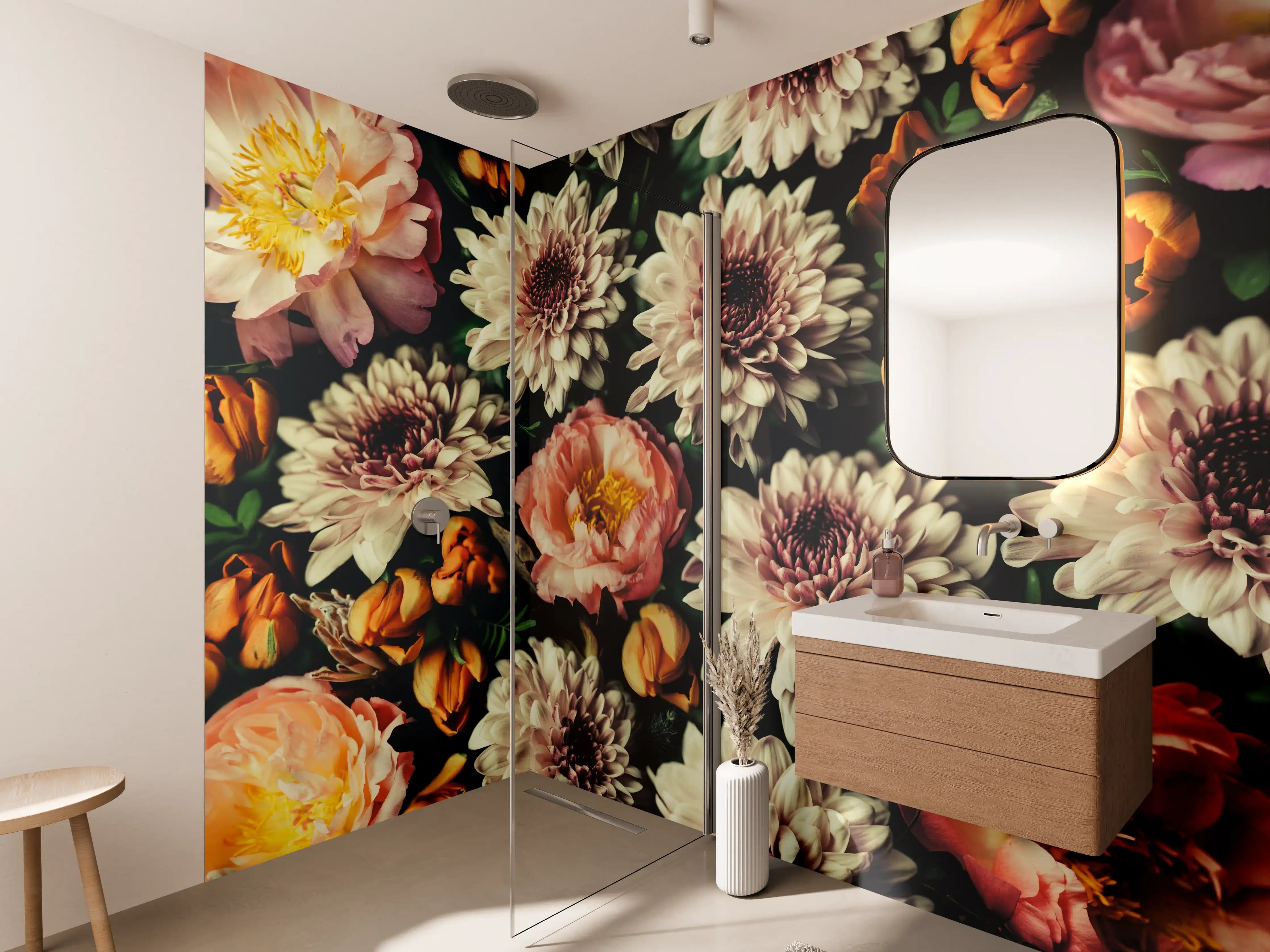 Wandverkleidung Bad - Vintage-Bouquet mit schönen Blumen