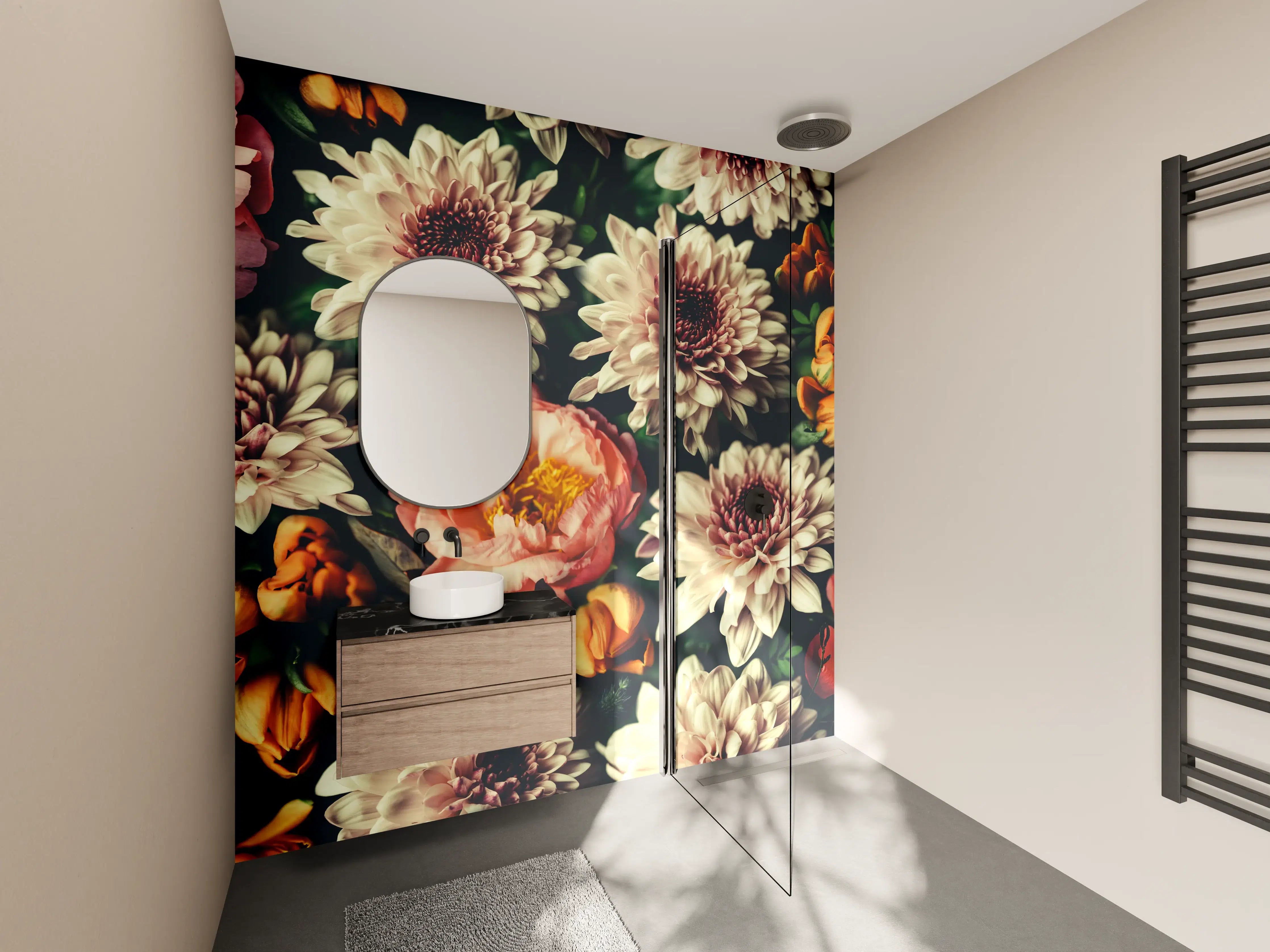 Wandverkleidung Bad - Vintage-Bouquet mit schönen Blumen