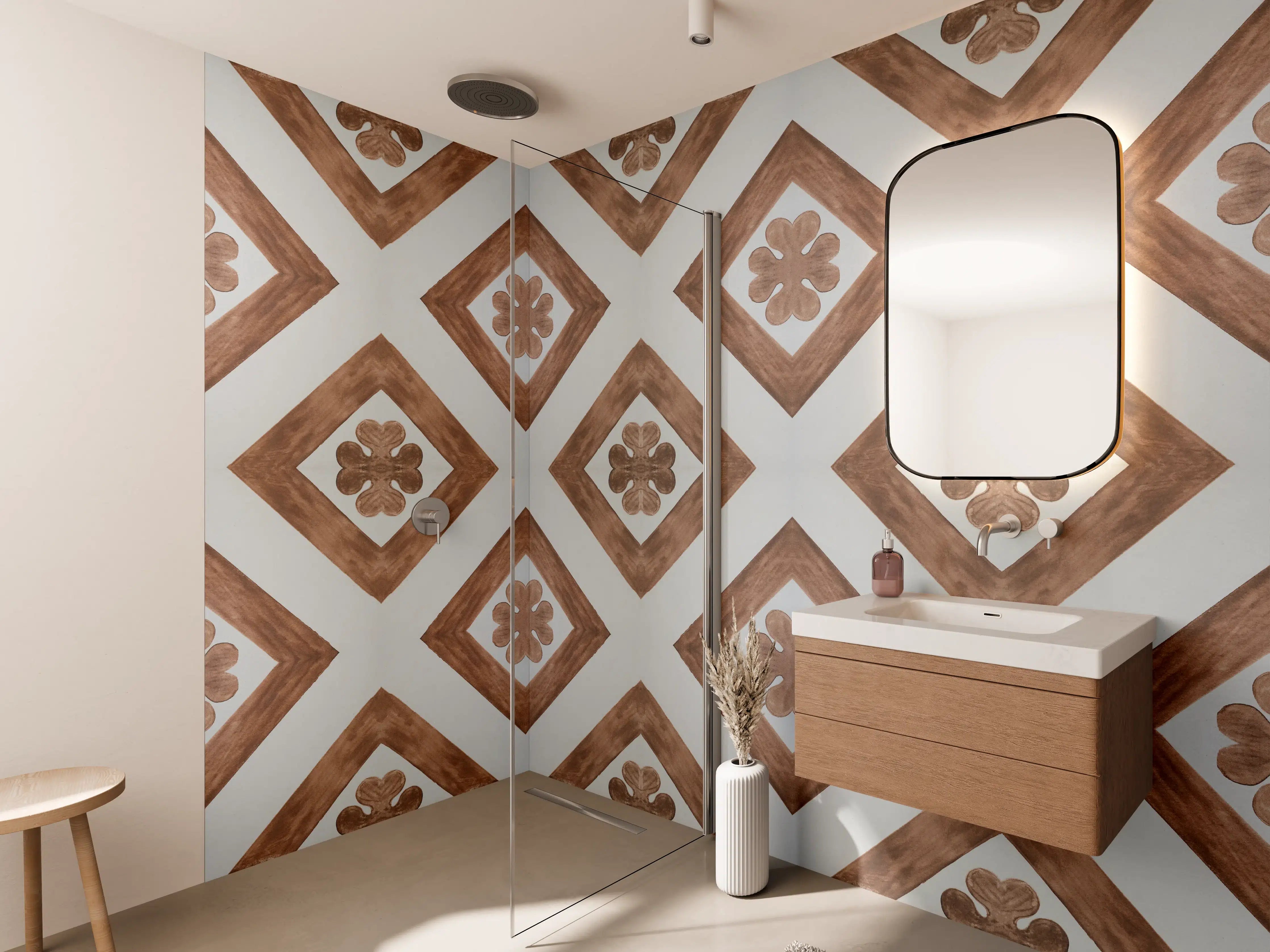 Wandverkleidung Bad - Vintage Braun-Weiß Mosaikfliesen