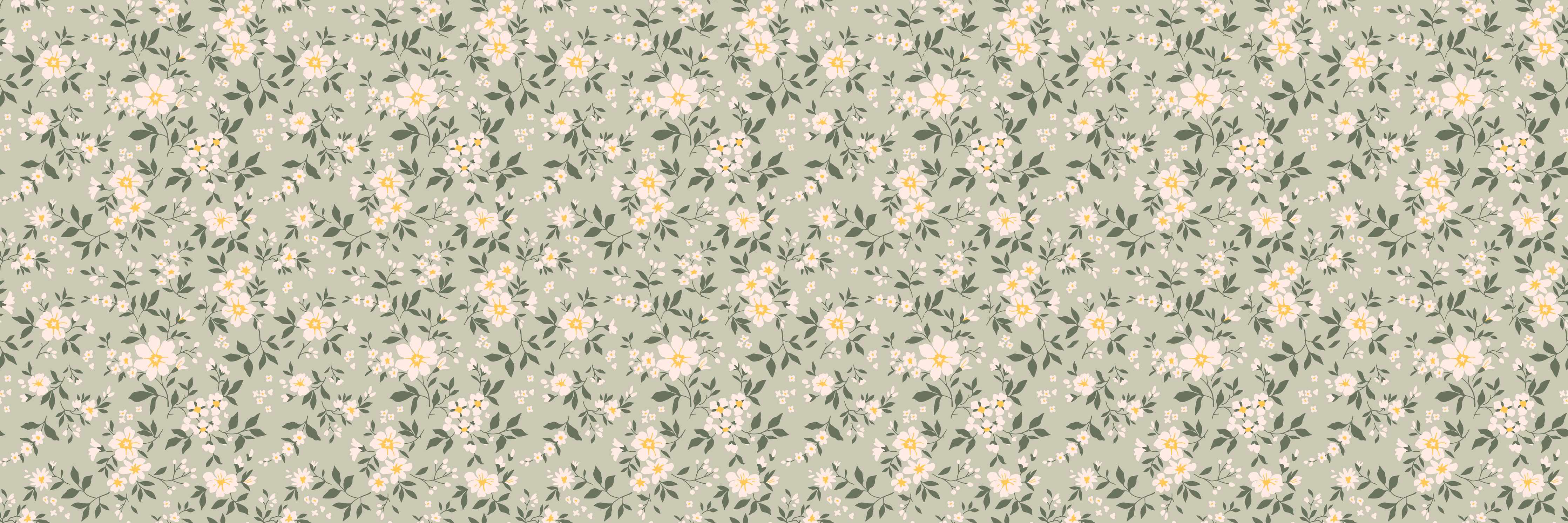 Wandverkleidung Bad-Vintage Ditsy Blumenmuster Grün-Beige
