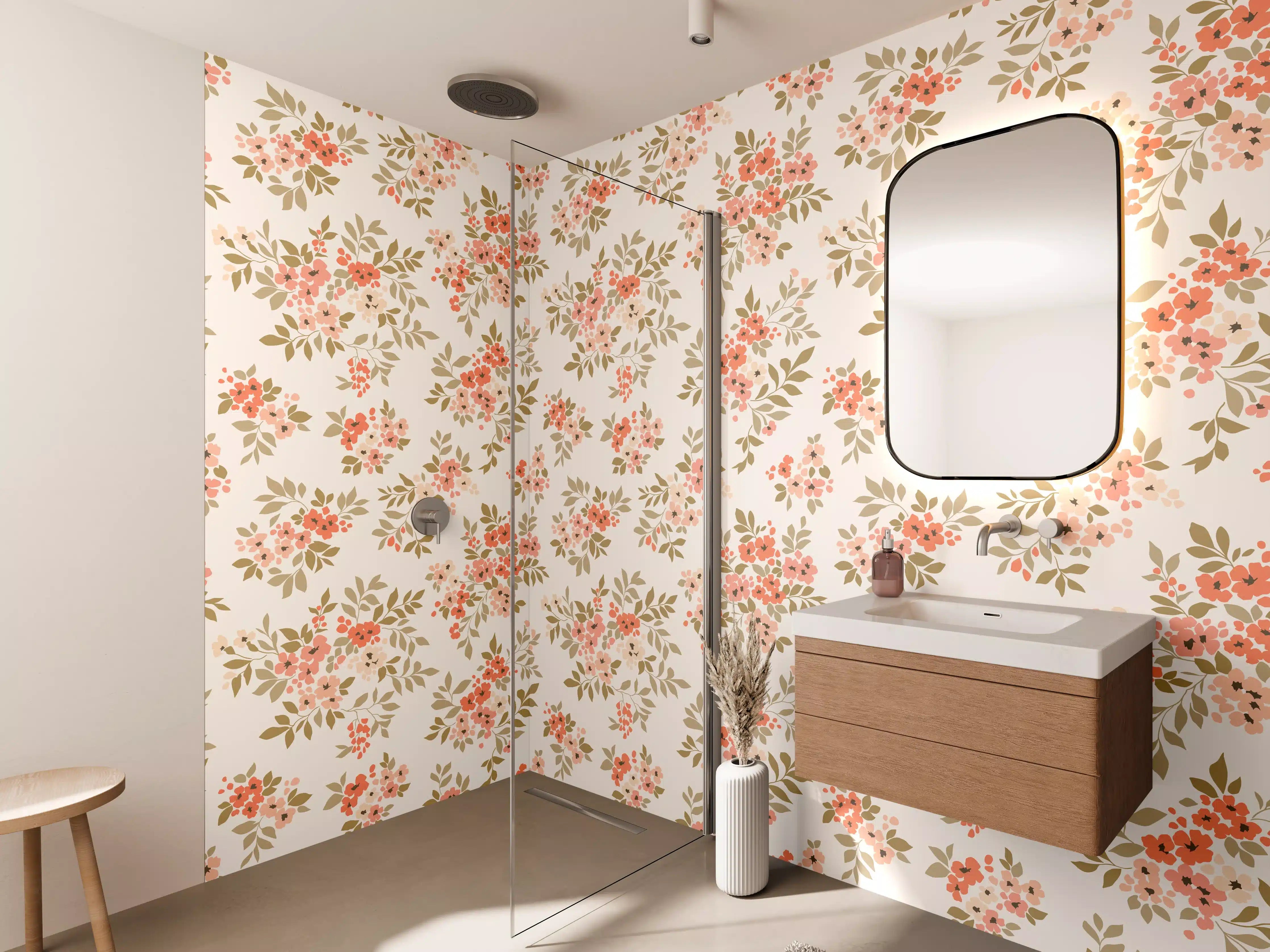 Wandverkleidung Bad - Vintage Ditsy Blumenmuster Rosa Beige