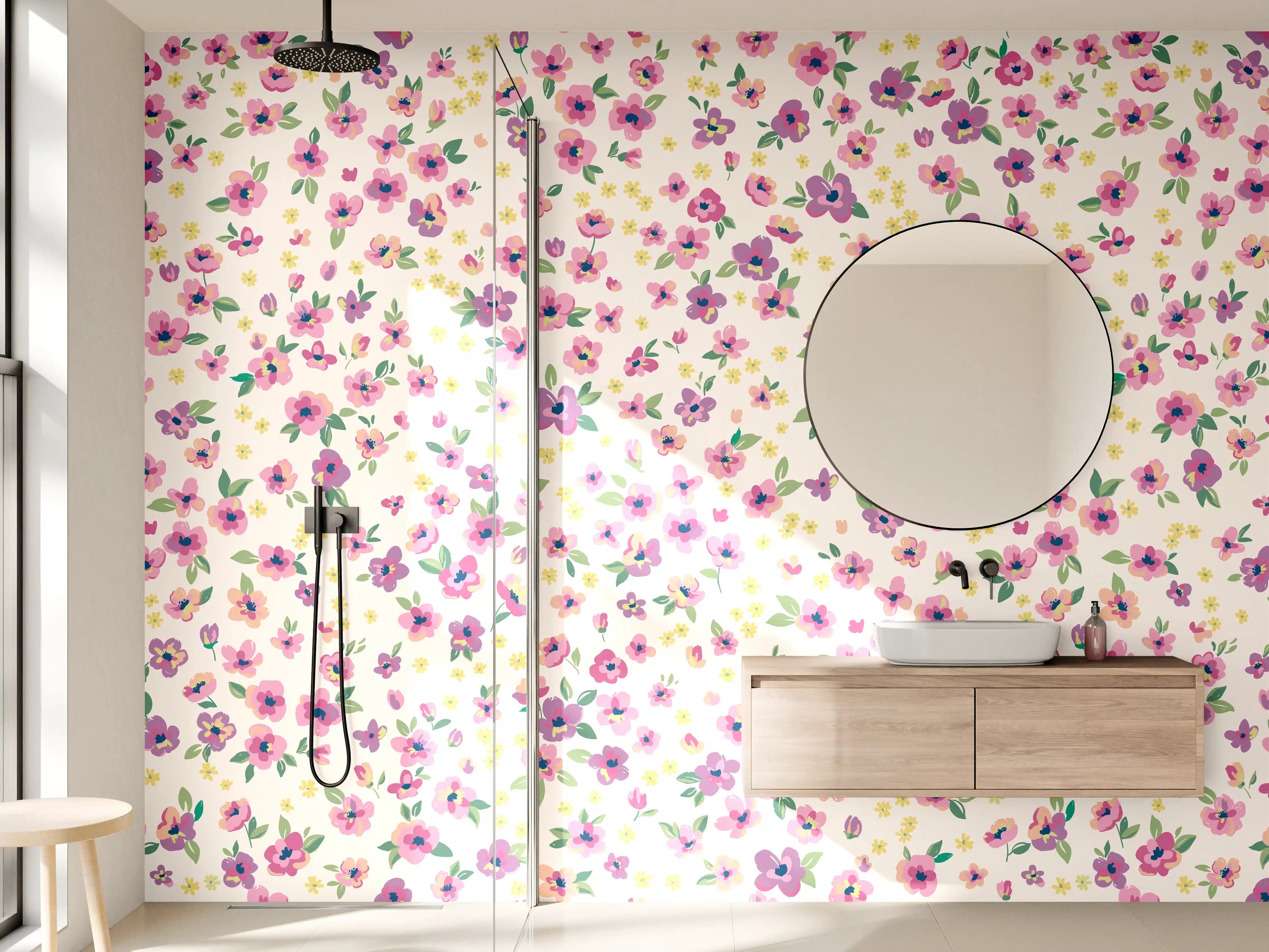 Wandverkleidung Bad - Vintage Ditsy Blumenmuster Rosa