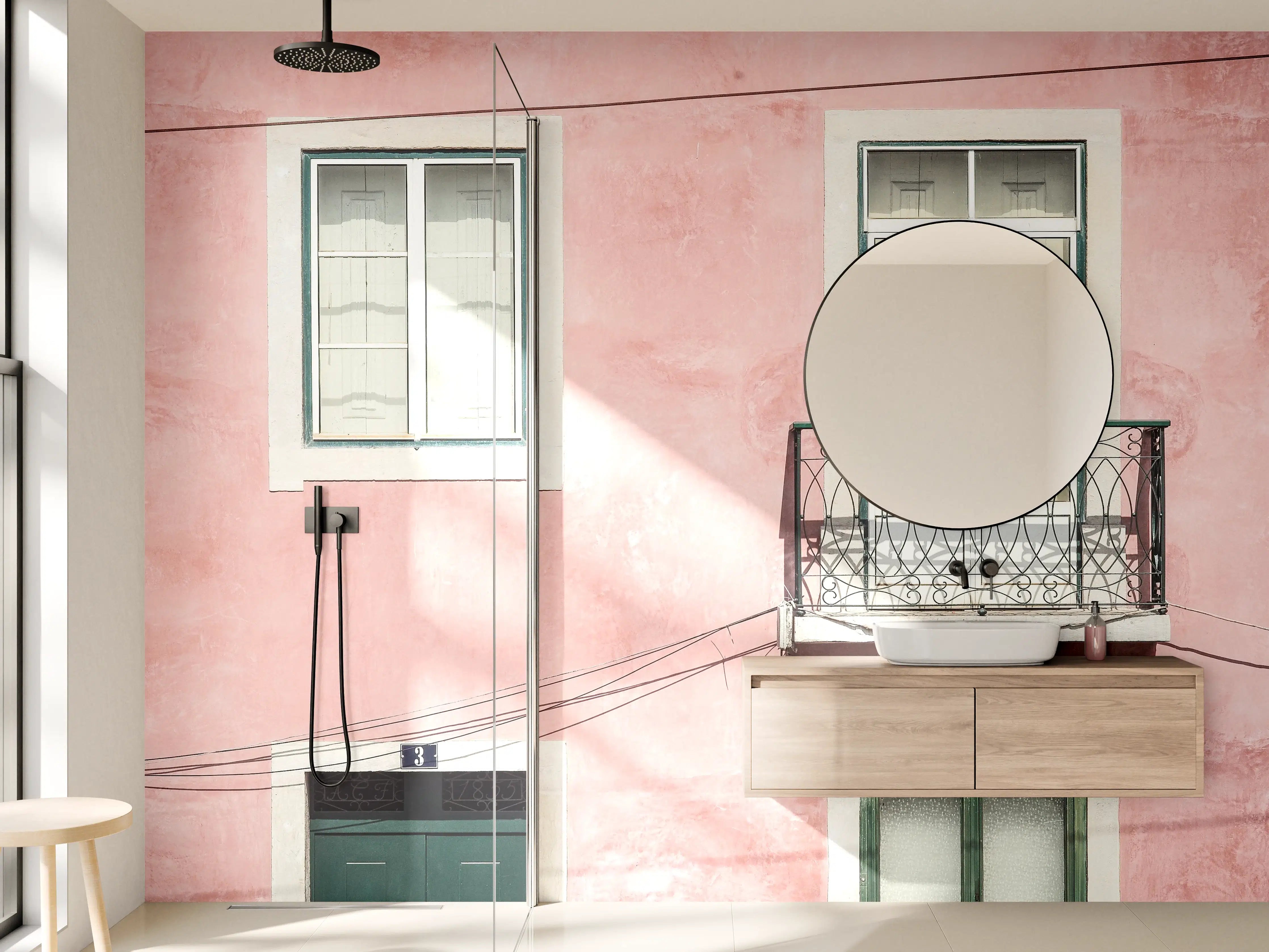 Wandverkleidung Bad - Vintage Fassade in Pastellrosa