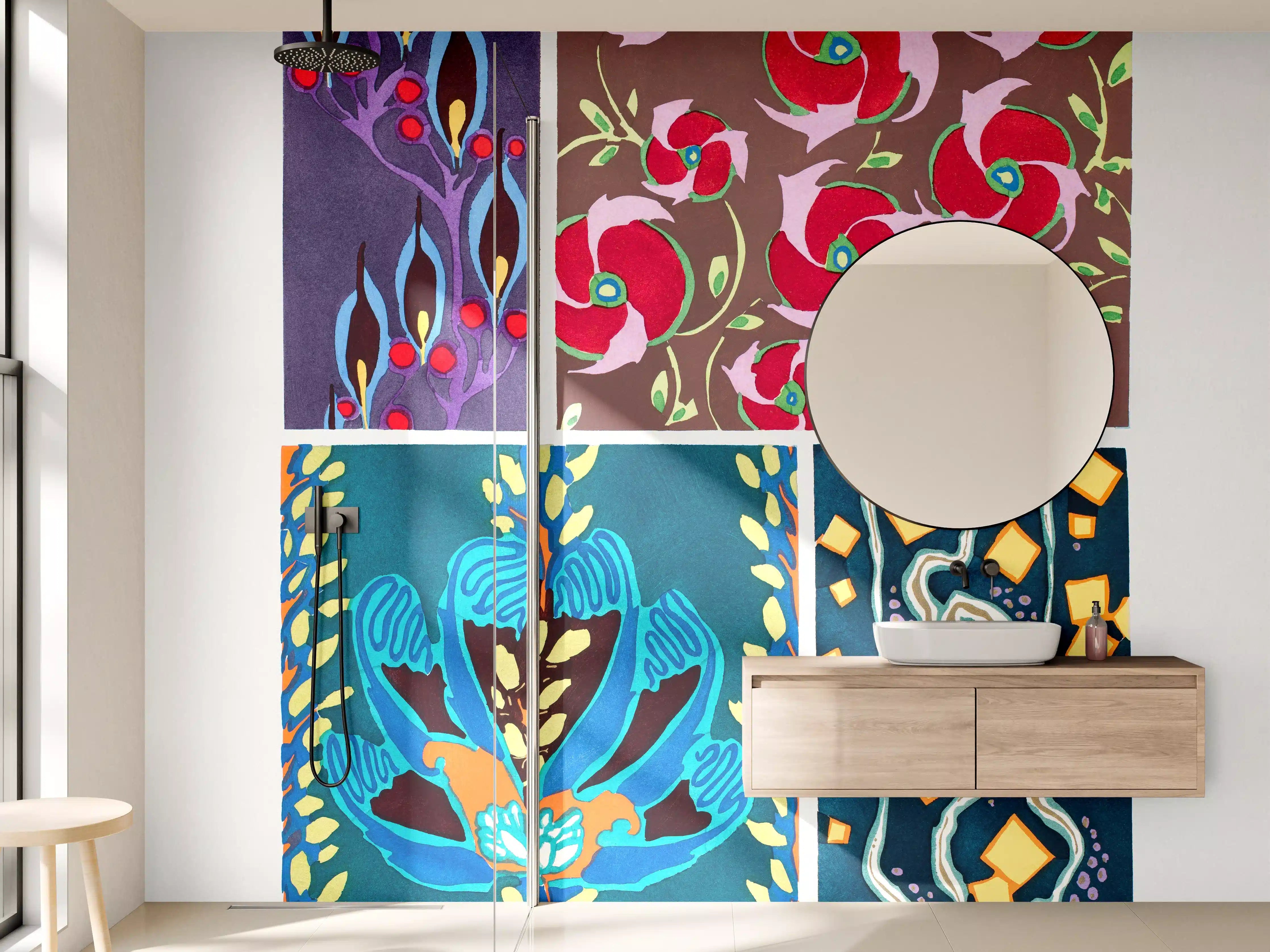 Wandverkleidung Bad - Vintage Floral Kunst Poster