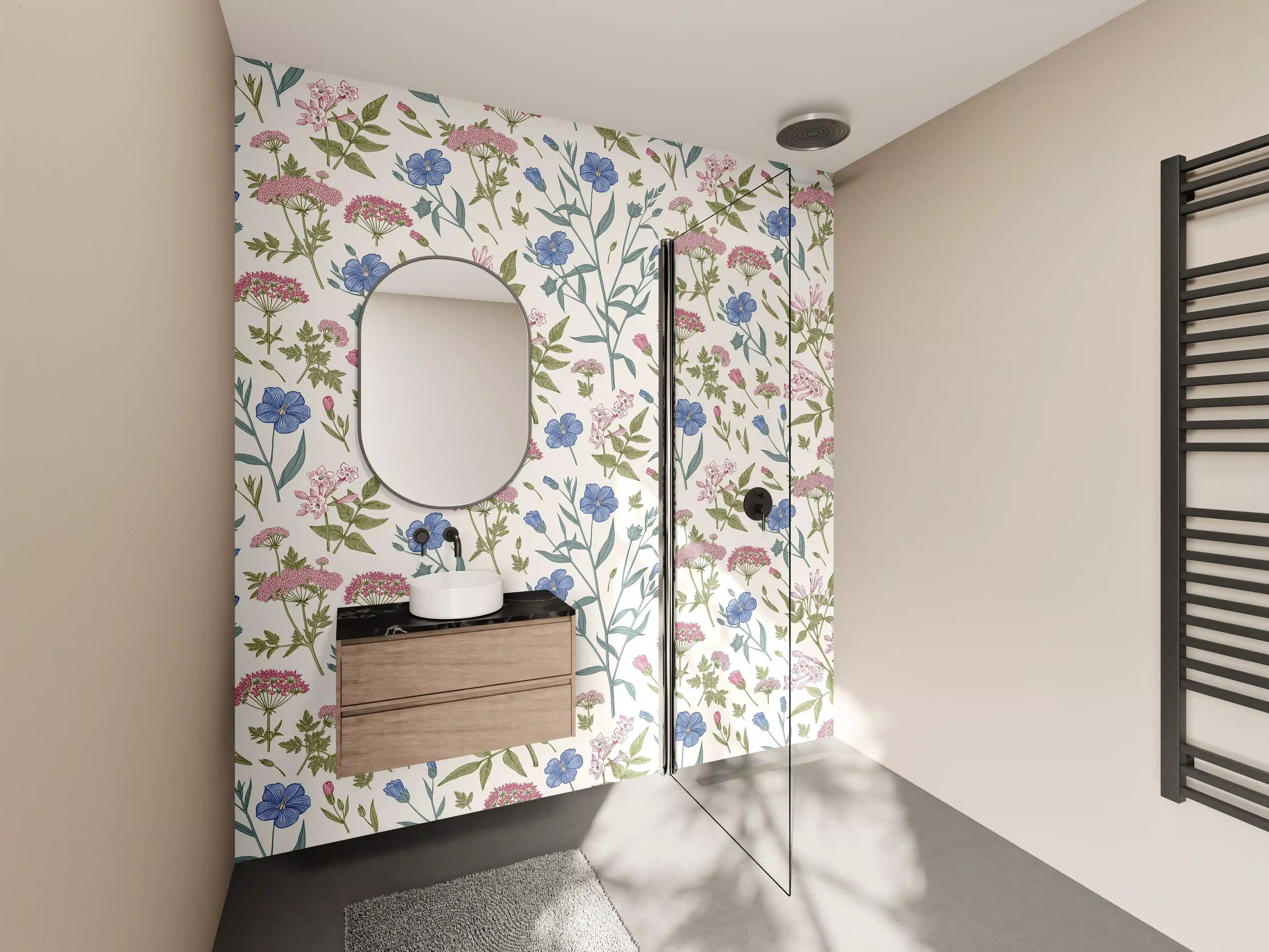 Wandverkleidung Bad - Vintage Pastell-Blumenmuster