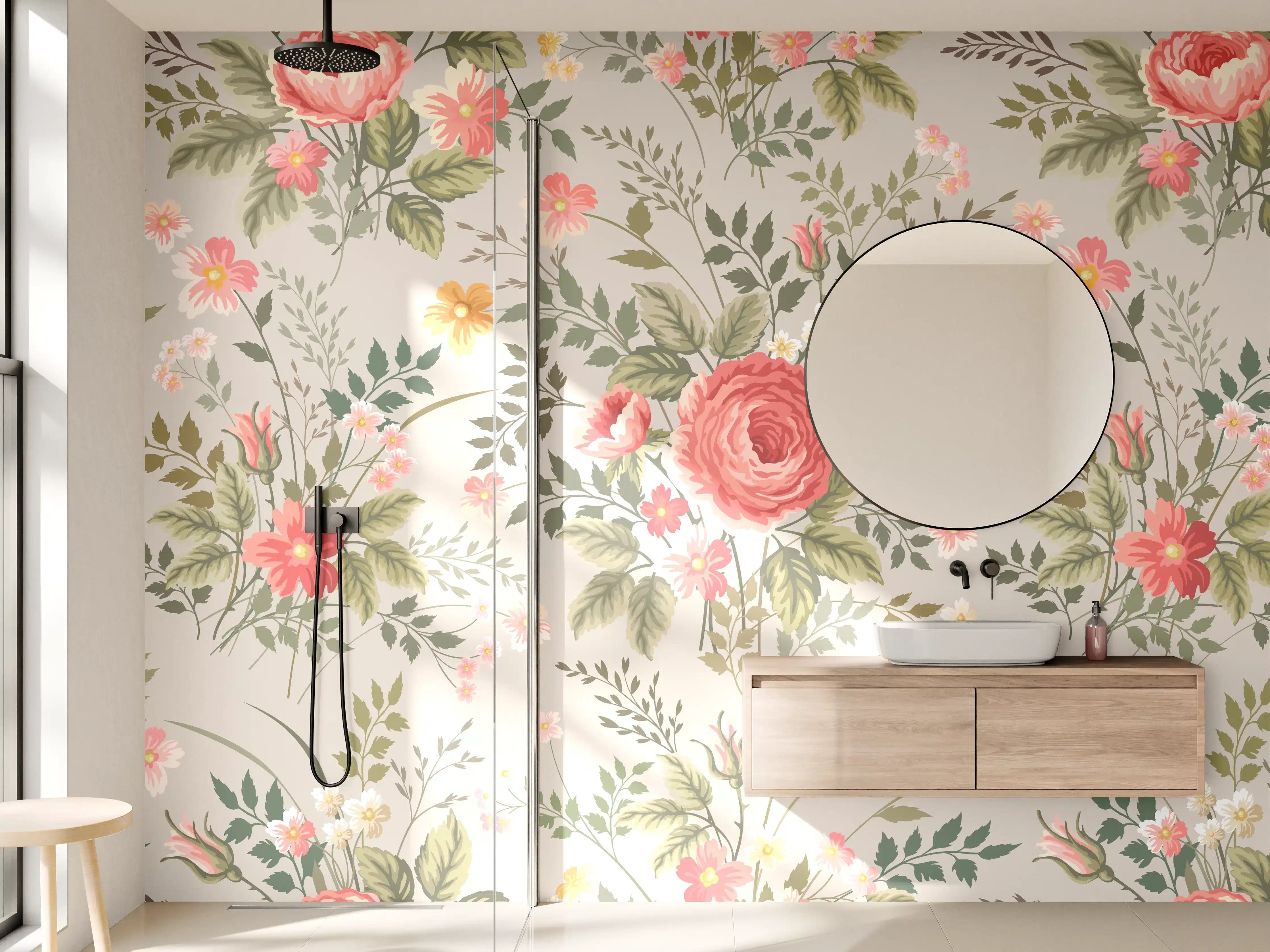 Wandverkleidung Bad - Vintage Pfirsich-Blumenmuster