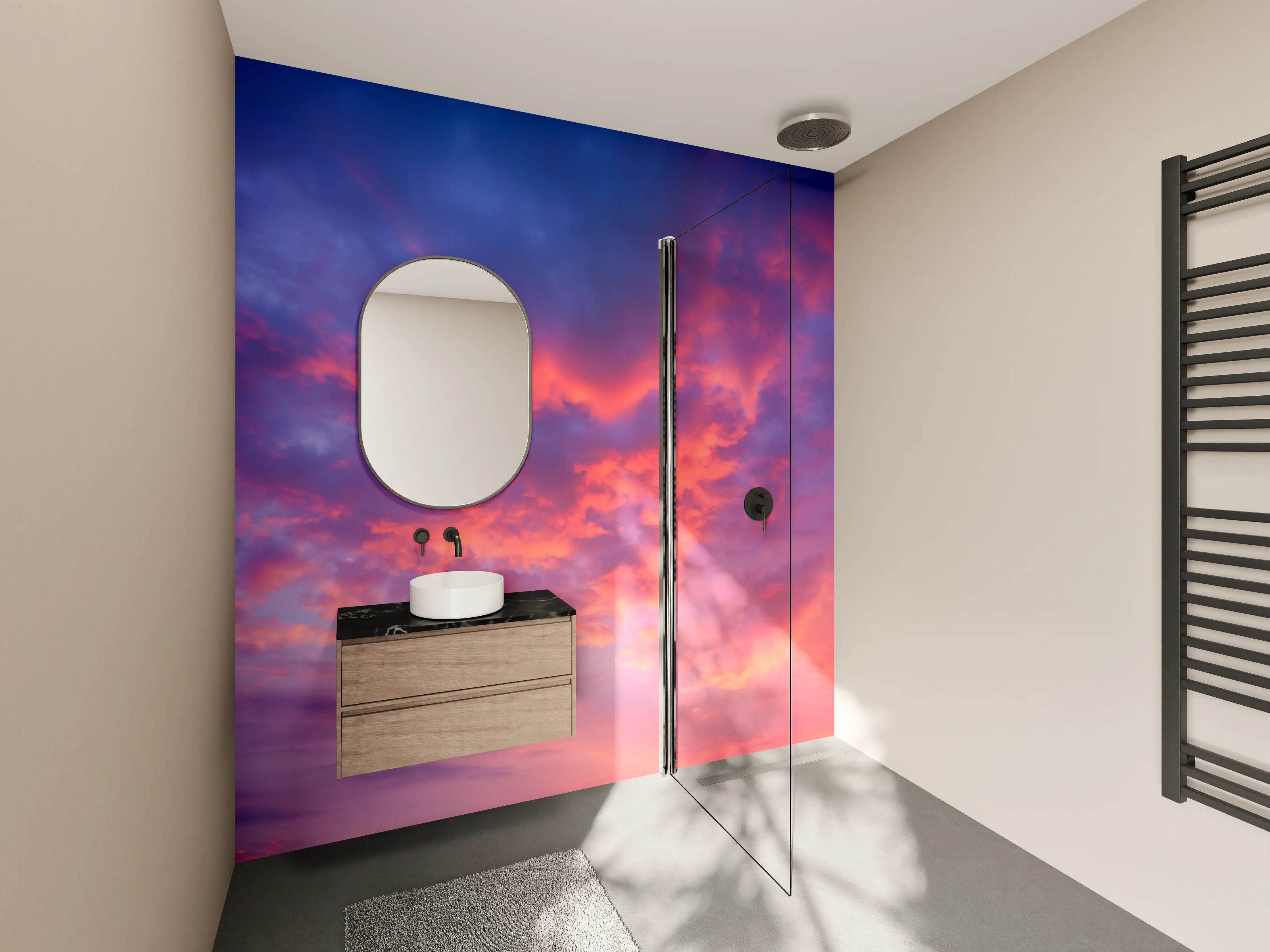 Wandverkleidung Bad - Violett-Pinker Sonnenuntergang