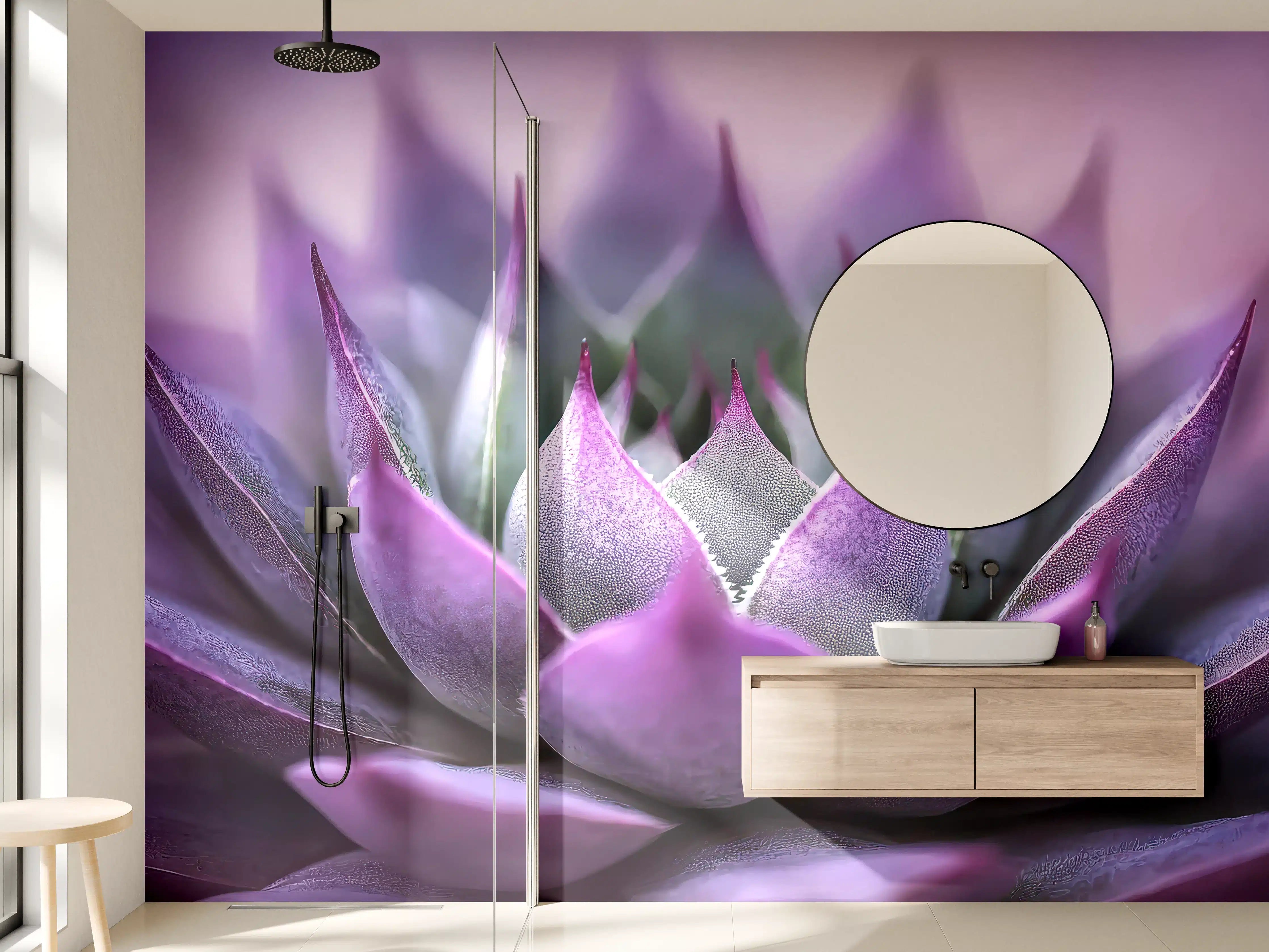 Wandverkleidung Bad - Violette Sukkulente mit sanftem Farbverlauf