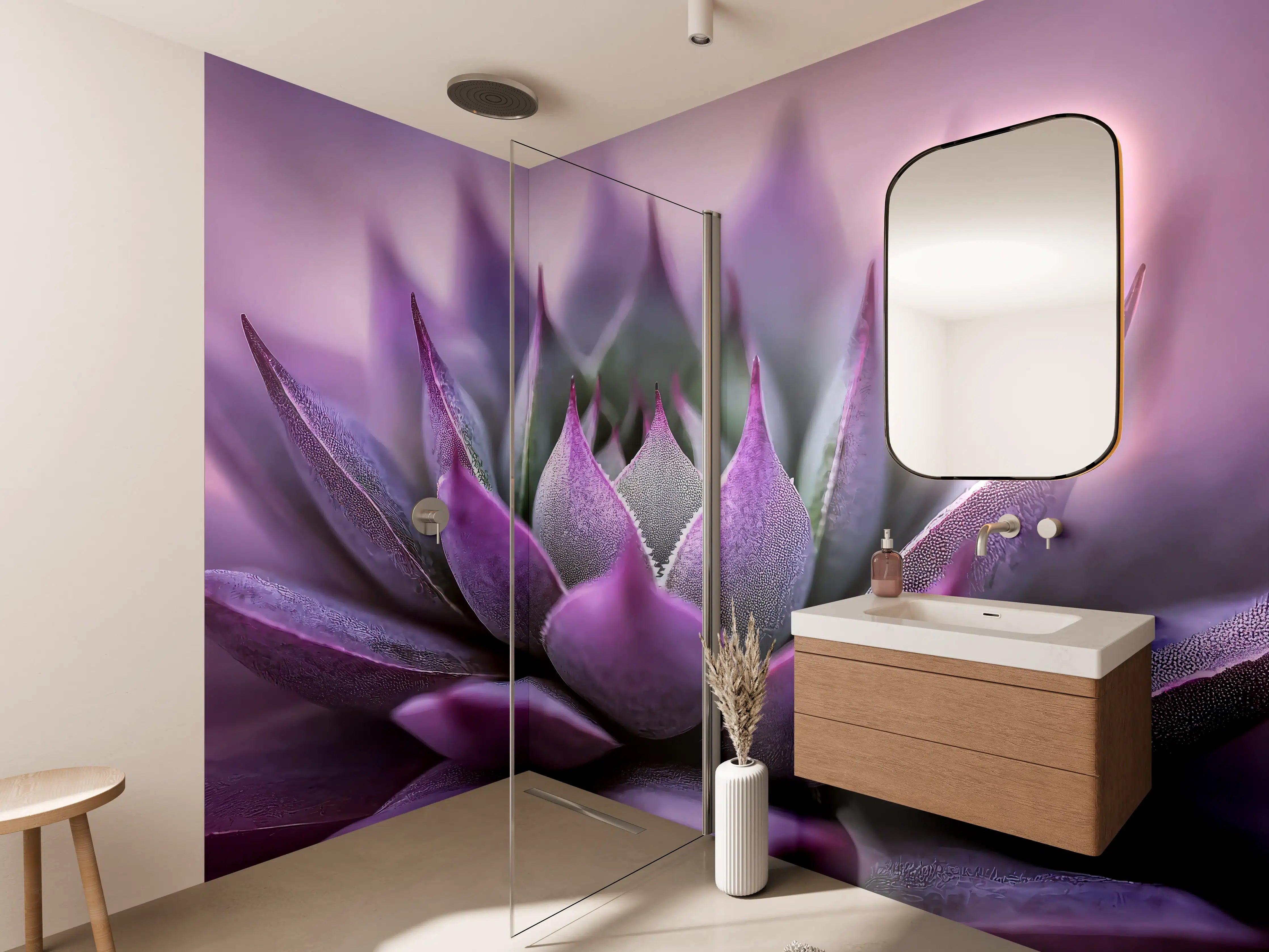 Wandverkleidung Bad - Violette Sukkulente mit sanftem Farbverlauf
