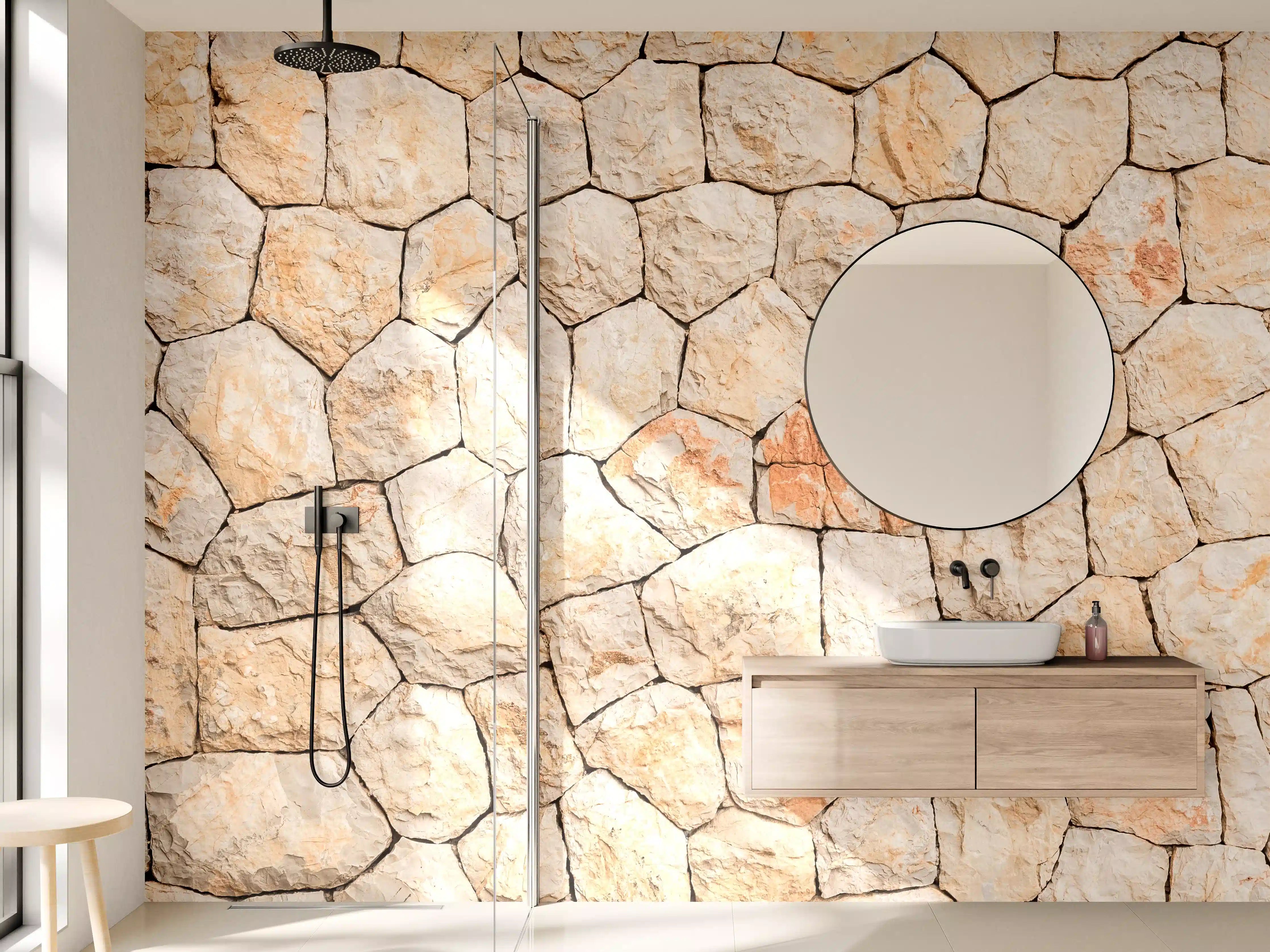 Wandverkleidung Bad - Wandgestaltung Steinmuster in Erdfarben