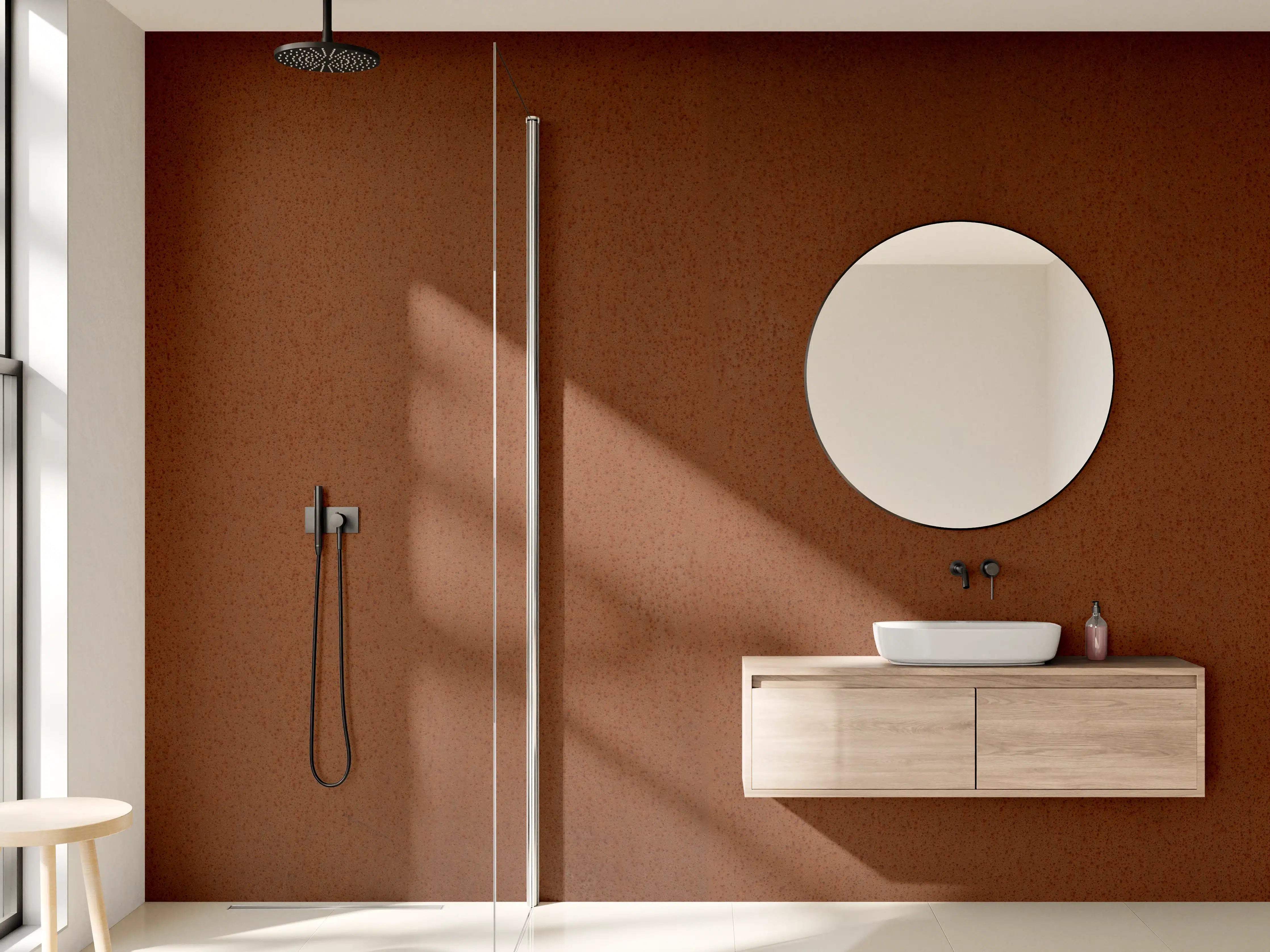 Wandverkleidung Bad - Warme Brauntöne mit subtiler Textur