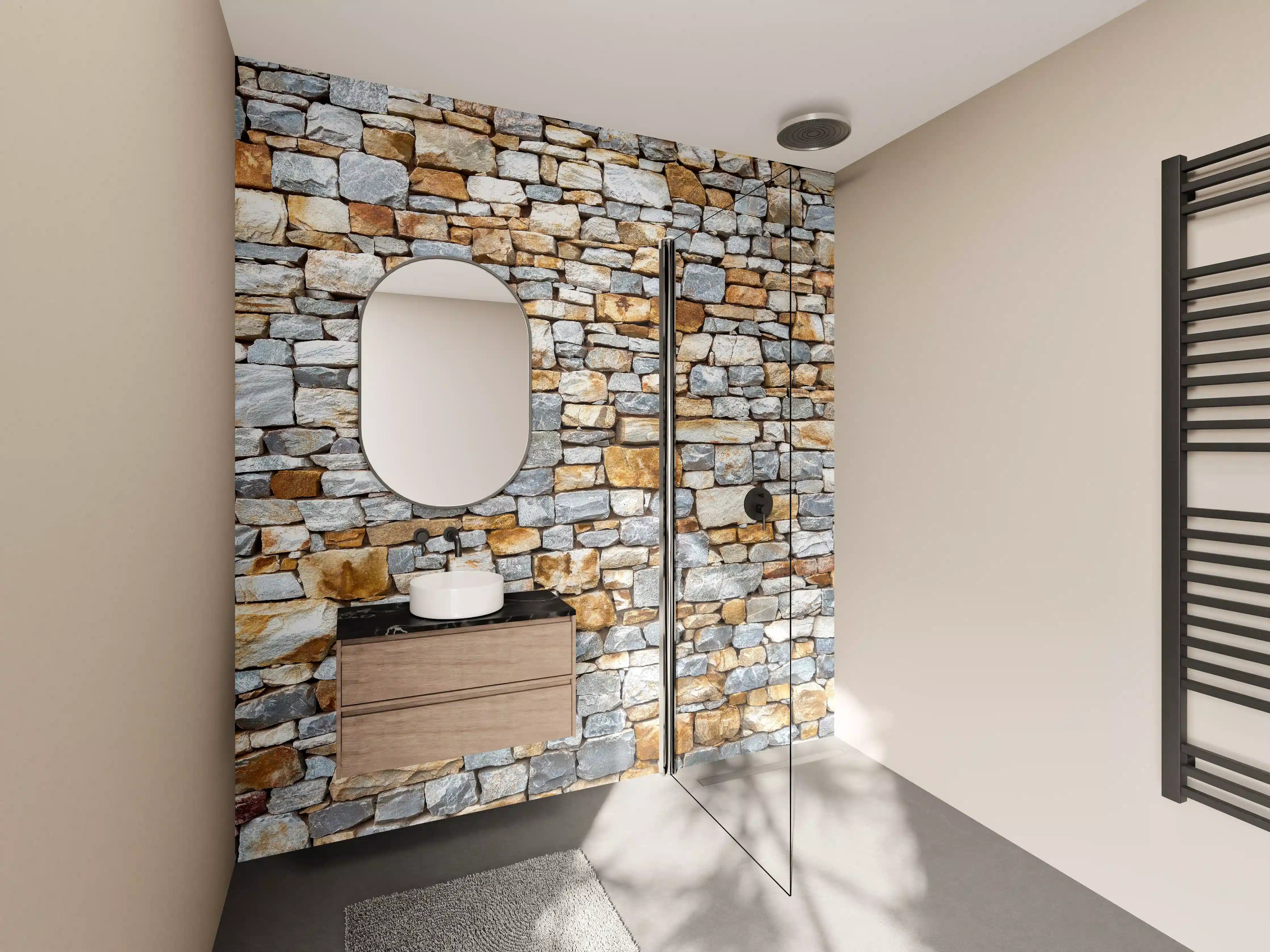 Wandverkleidung Bad - Warme Grautöne Natursteinmauer