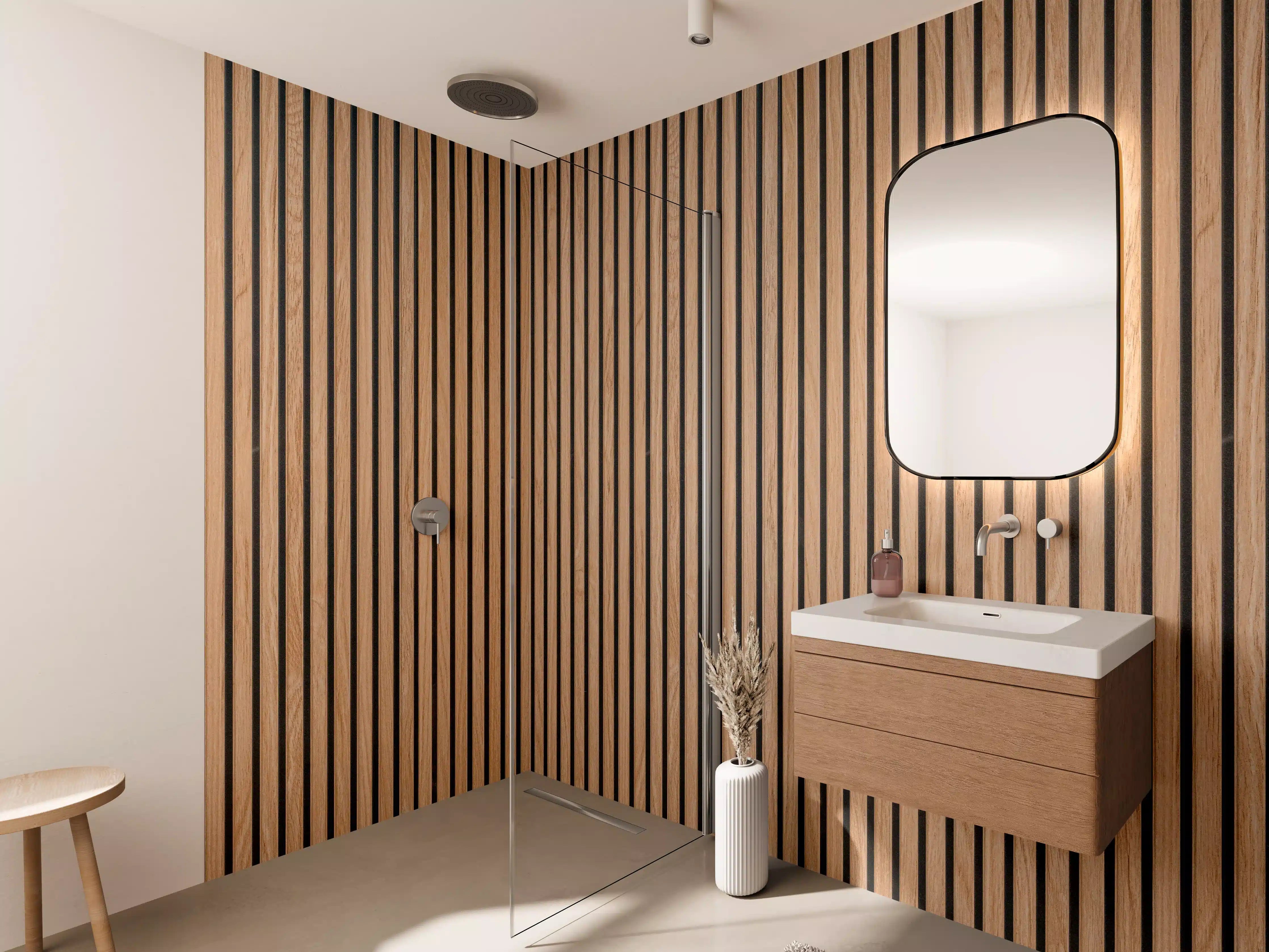 Wandverkleidung Bad - Warme Holzlamellen