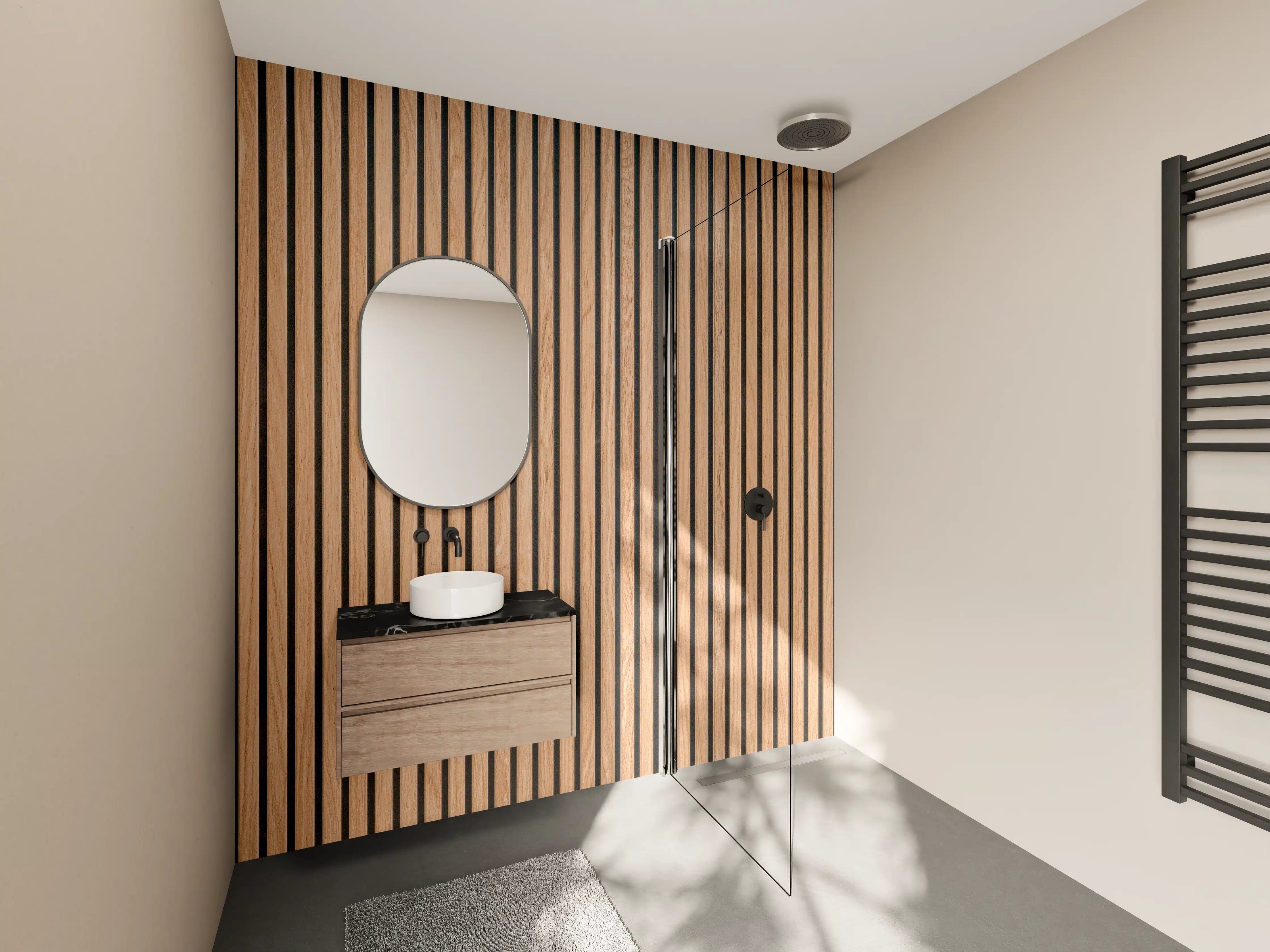 Wandverkleidung Bad - Warme Holzlamellen