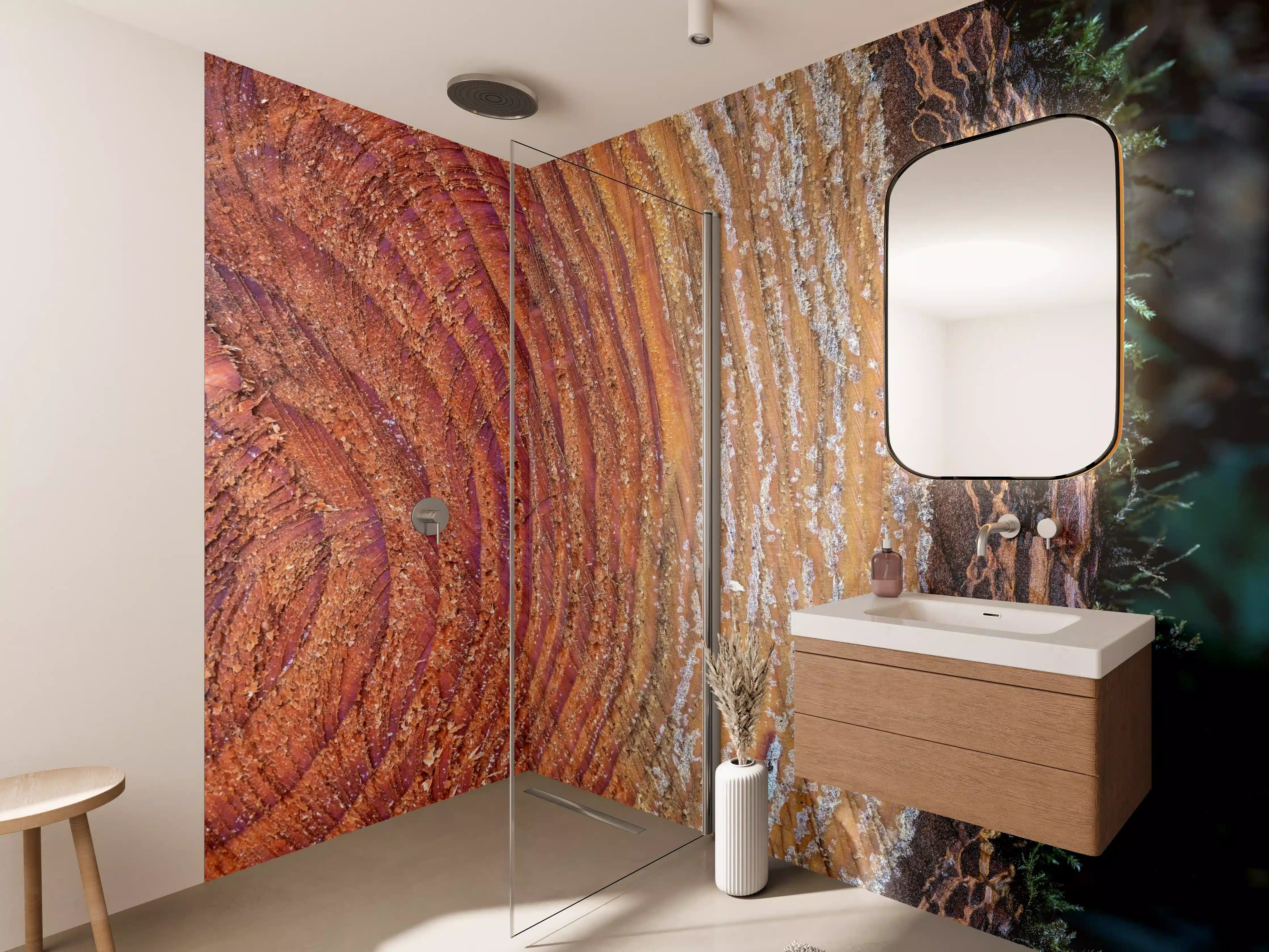 Wandverkleidung Bad - Warme Holzmaserung mit natürlichen Farben