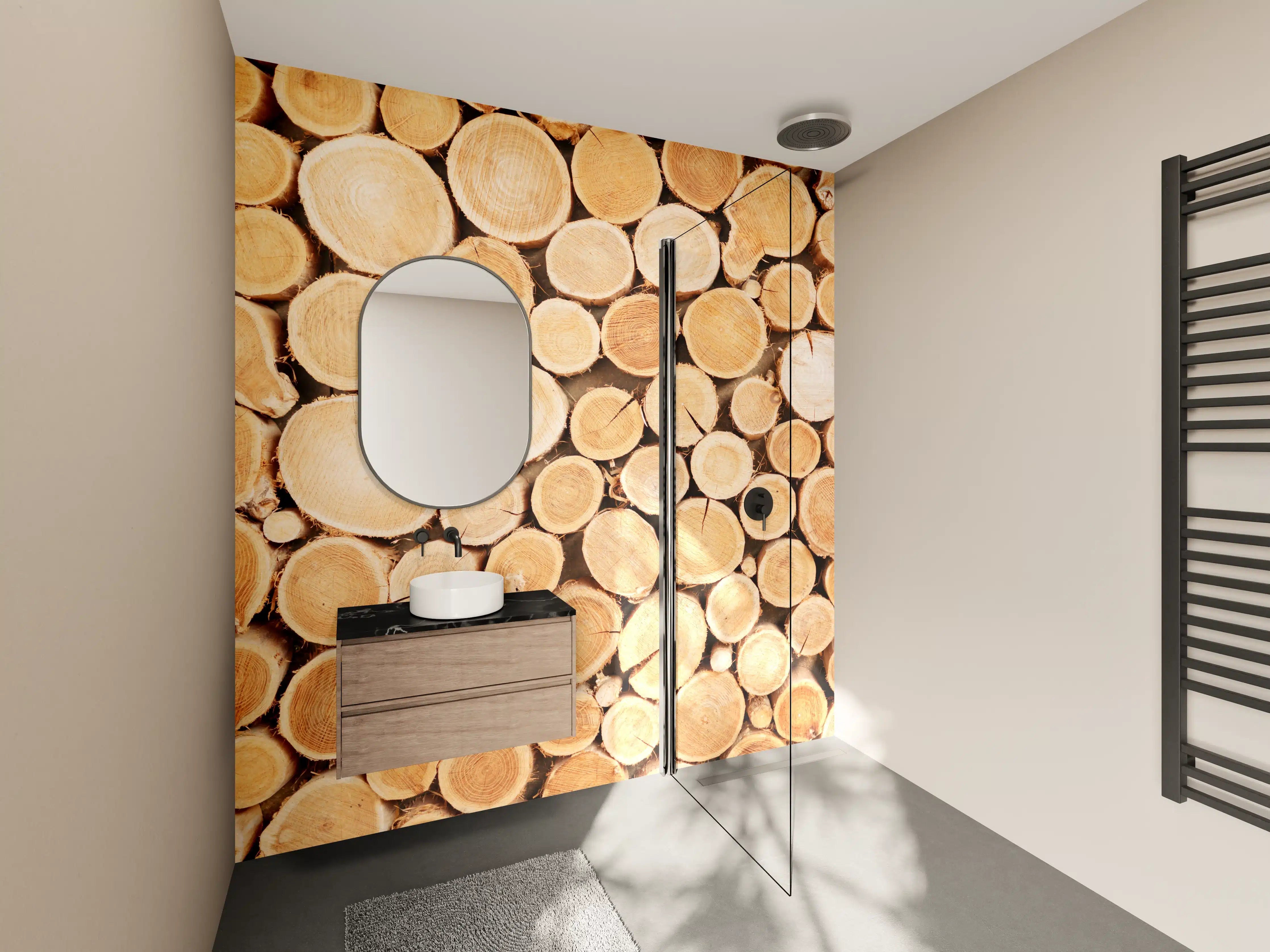 Wandverkleidung Bad - Warme Holztöne mit Grauflair