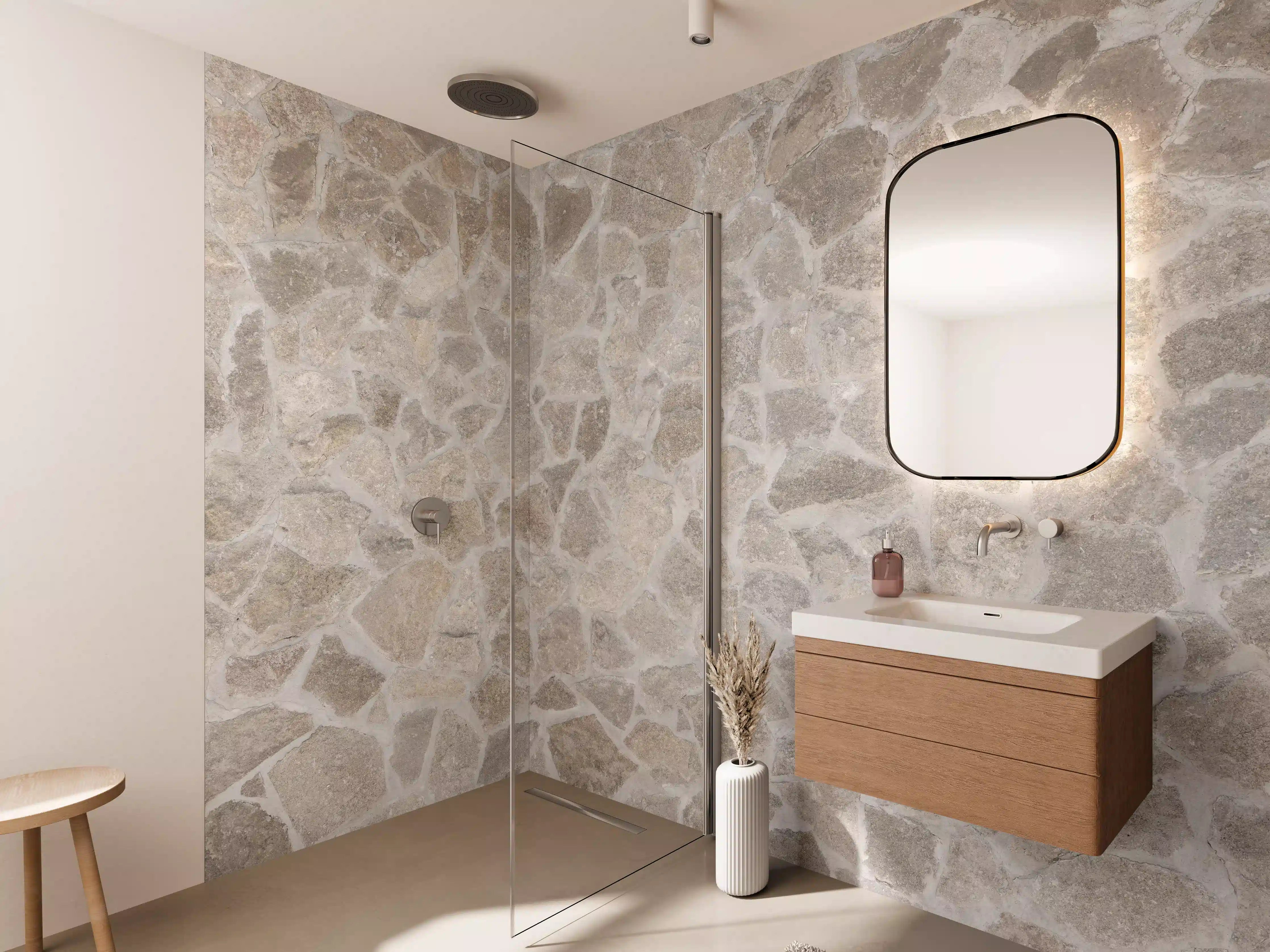 Wandverkleidung Bad - Warme Sandstein-Textur mit natürlicher Musterung