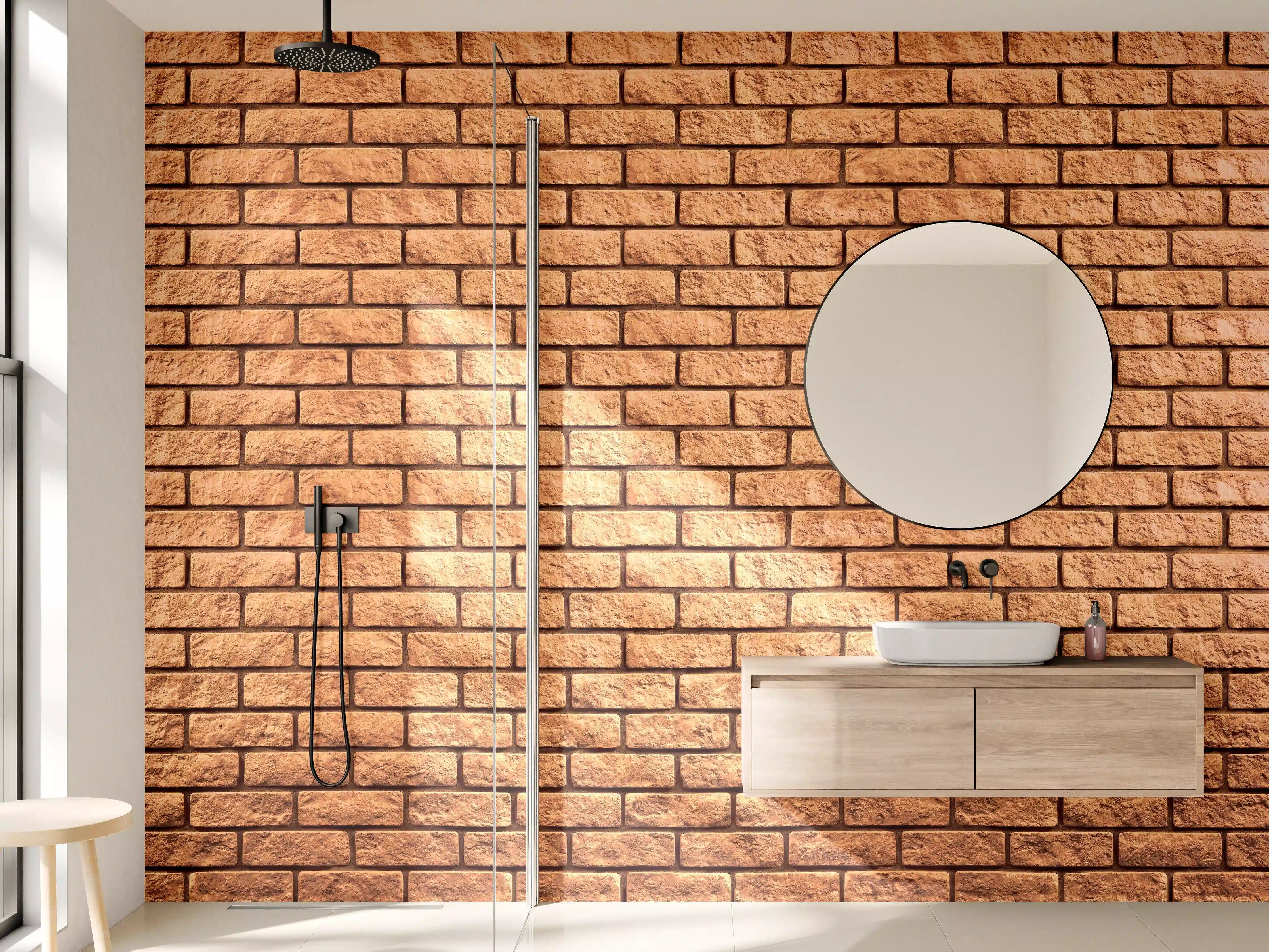 Wandverkleidung Bad - Warme Ziegelsteinwand mit Textur