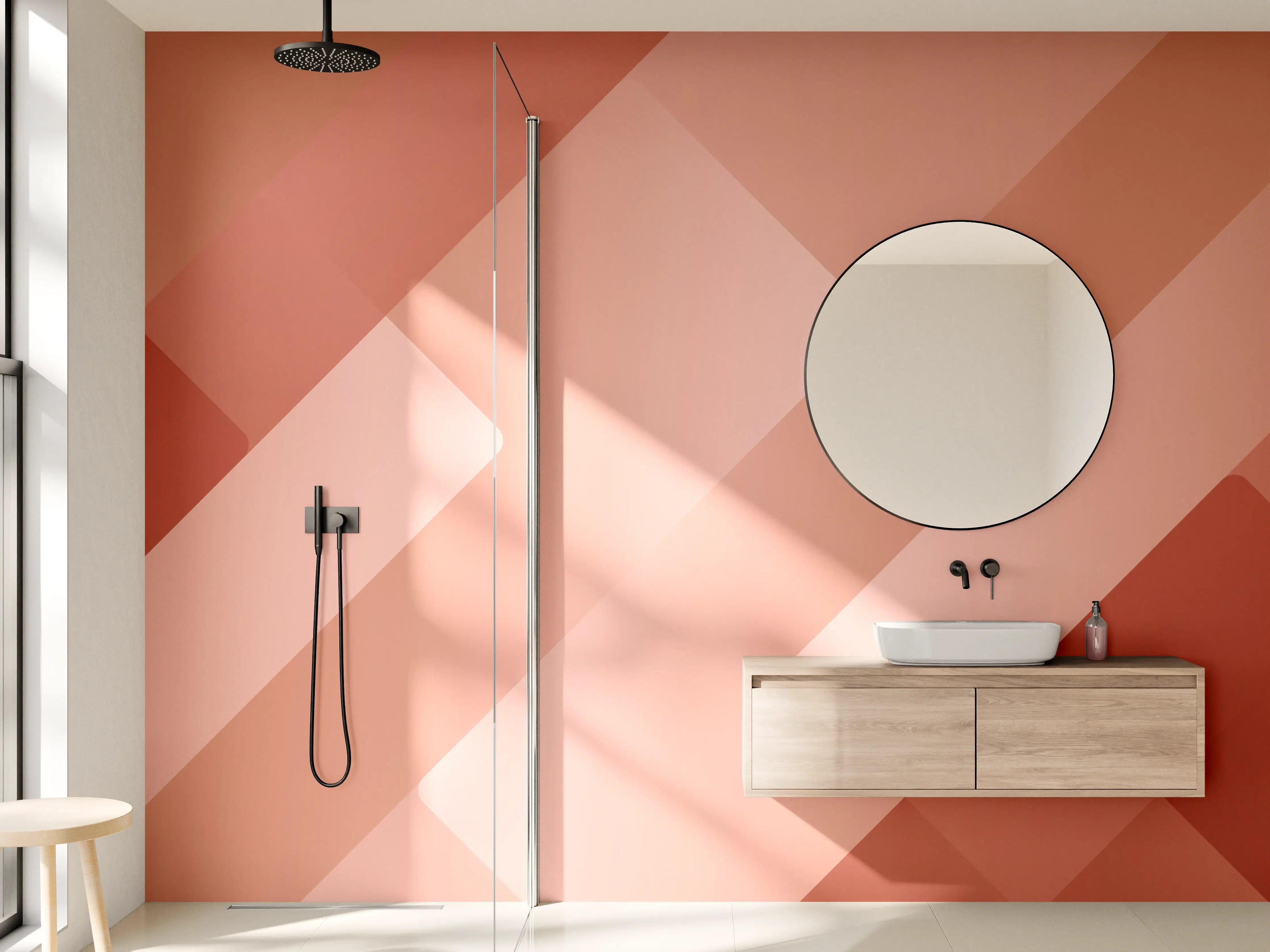 Wandverkleidung Bad - Warmer Braun-Ton mit geometrischen Mustern
