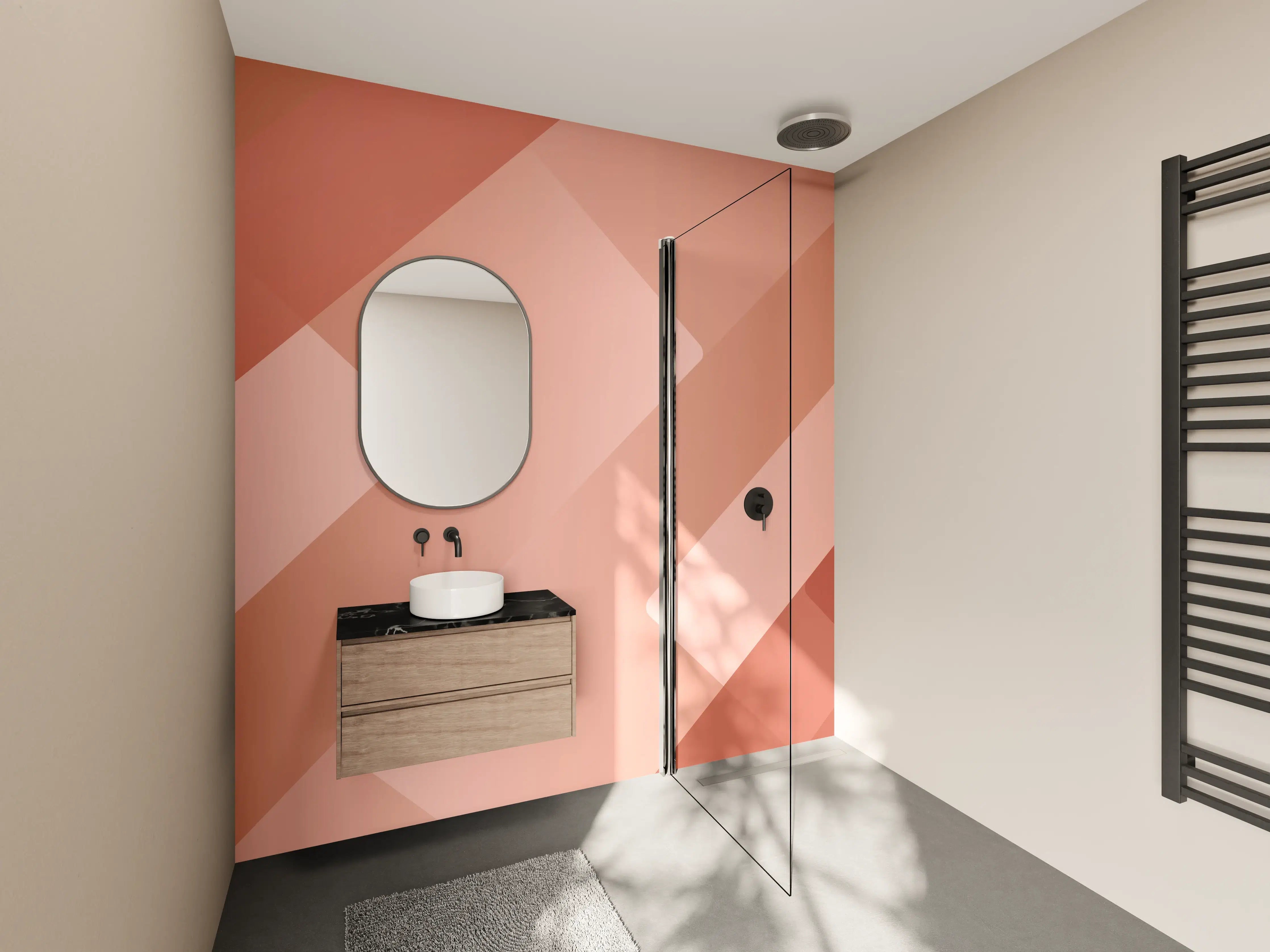 Wandverkleidung Bad - Warmer Braun-Ton mit geometrischen Mustern