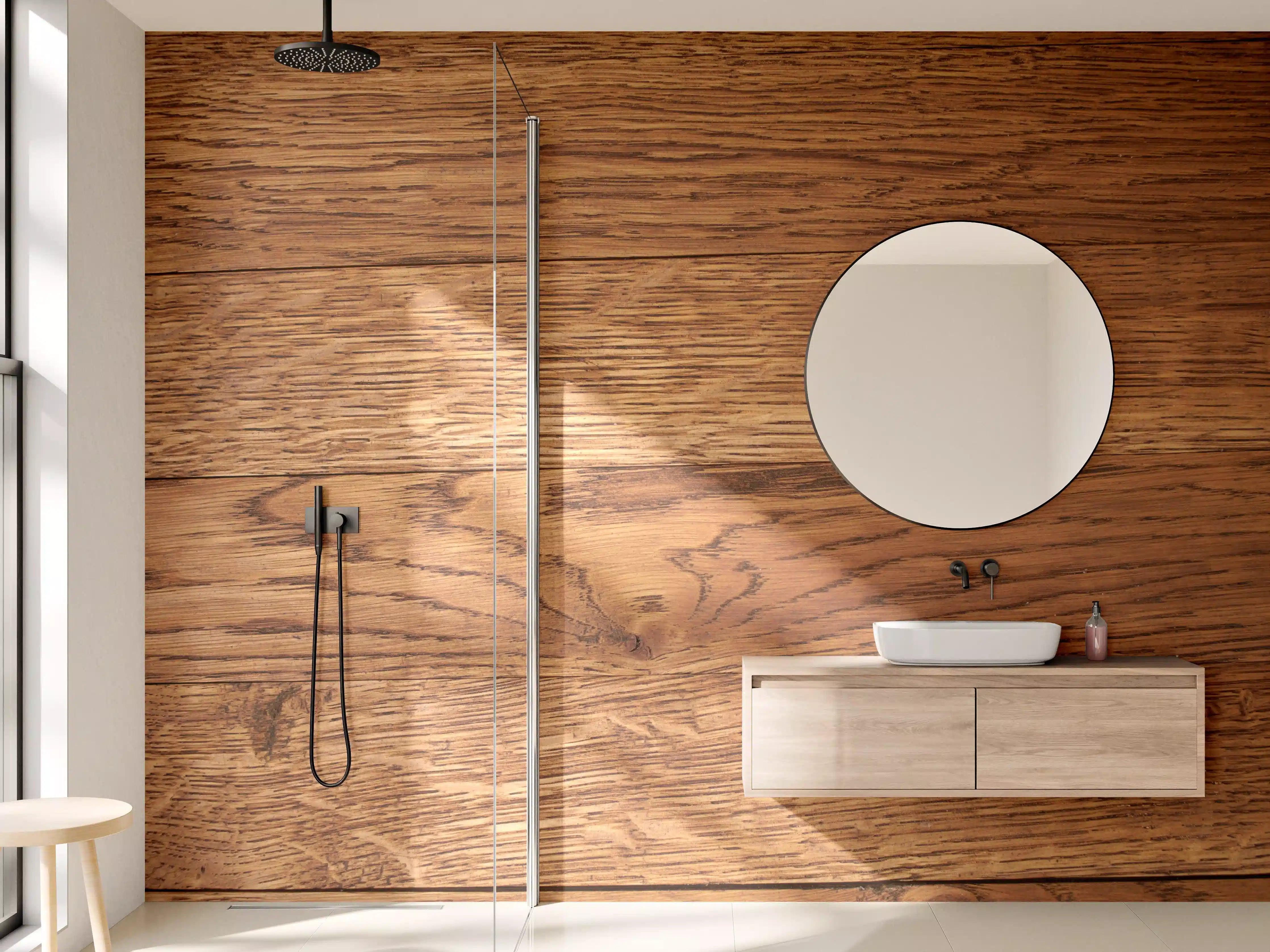 Wandverkleidung Bad - Warmer Holzfußboden mit Naturmaserung