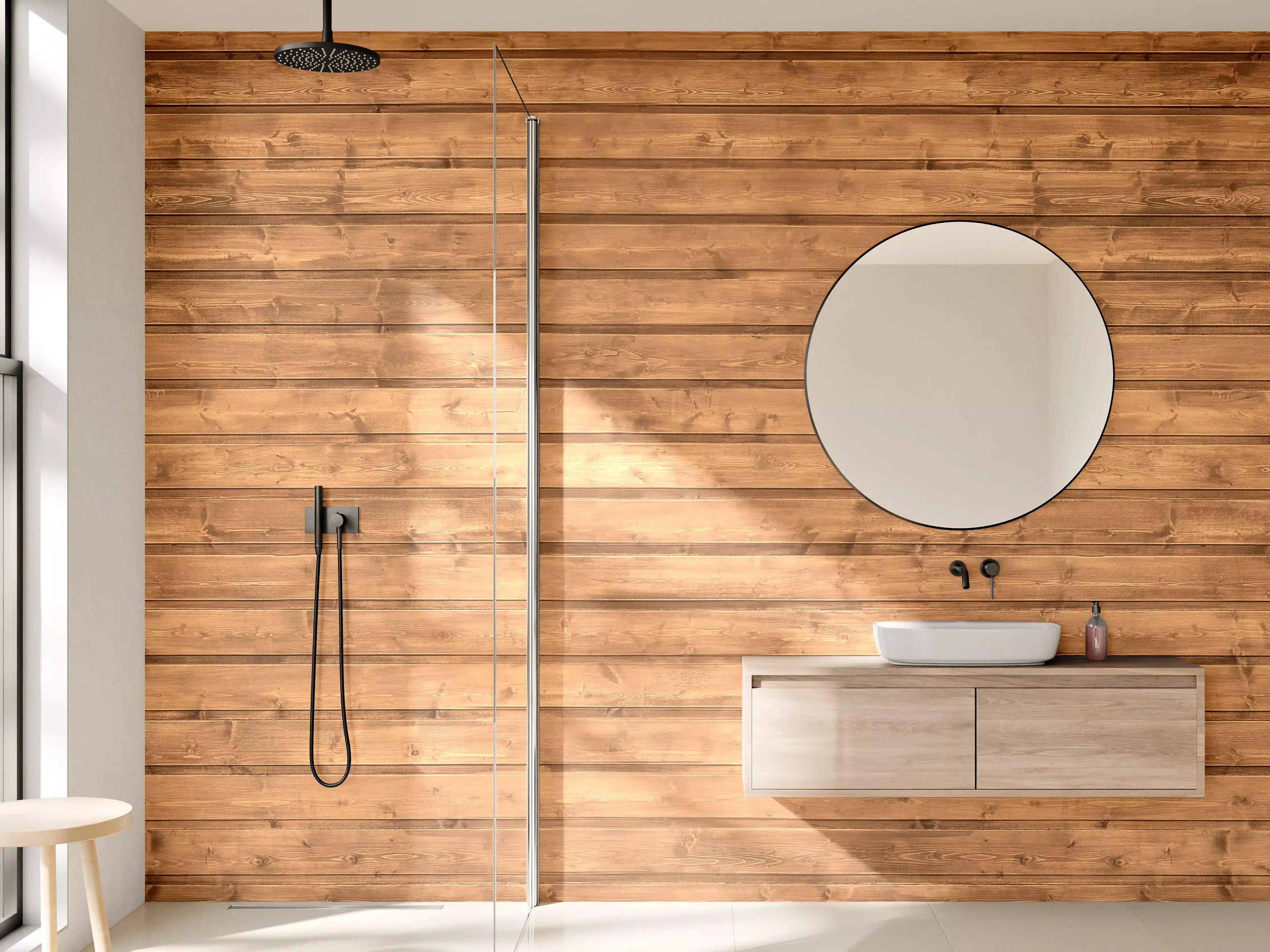 Wandverkleidung Bad - Warmer Holzpaneel-Look